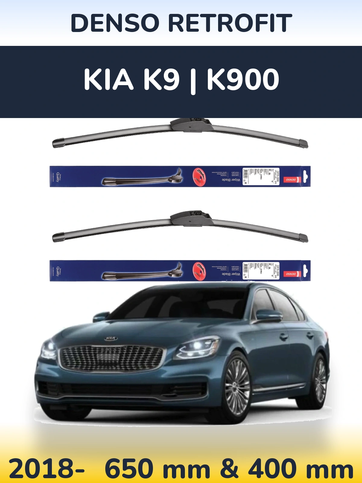 Komplet przednich wycieraczek Denso Retrofit 650 & 400 mm do KIA K9 | K900 2018-2026