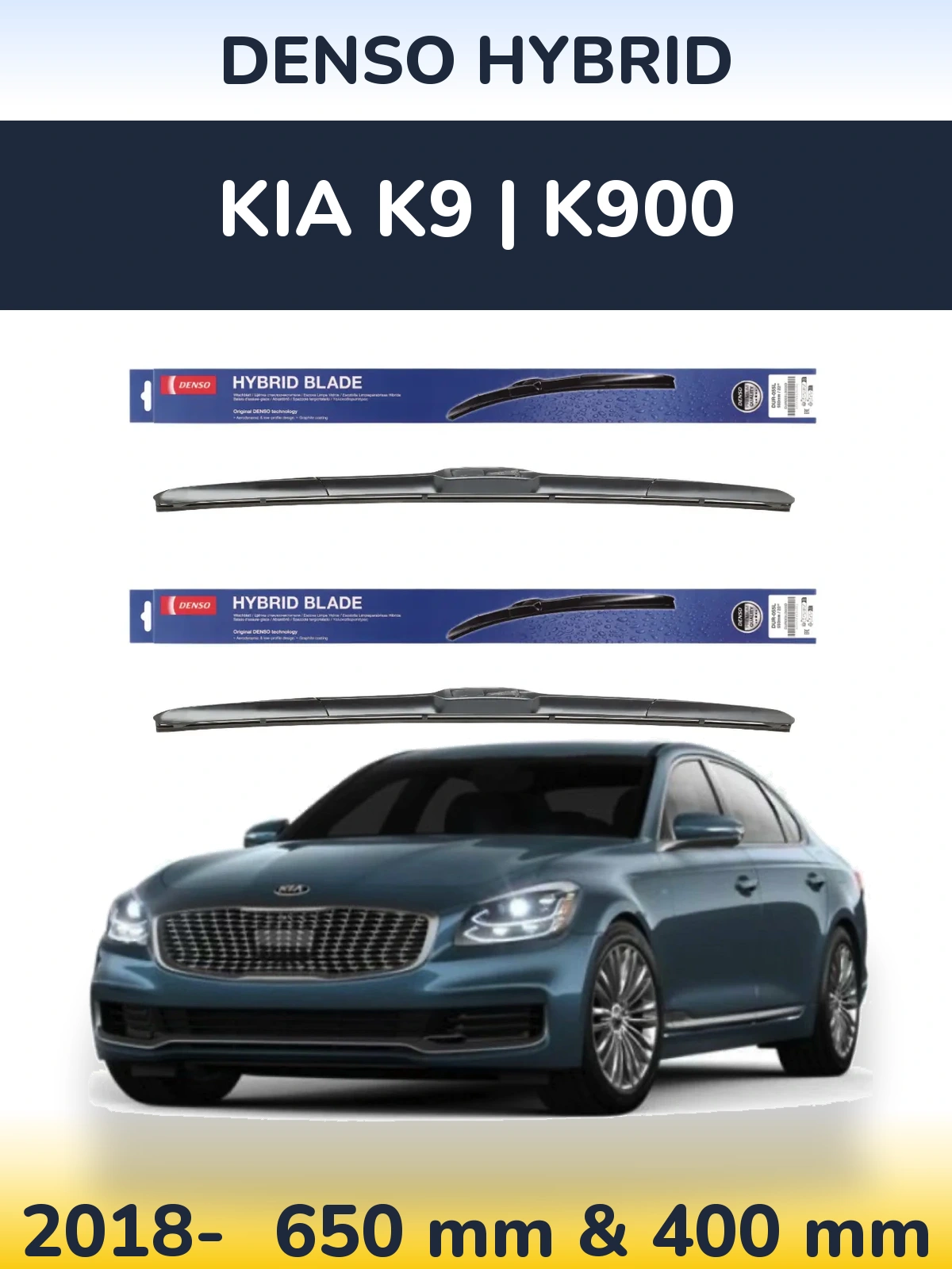 Front wiper blade set Denso Hybrid 650 & 400 mm for KIA K9 | K900 2018-2026