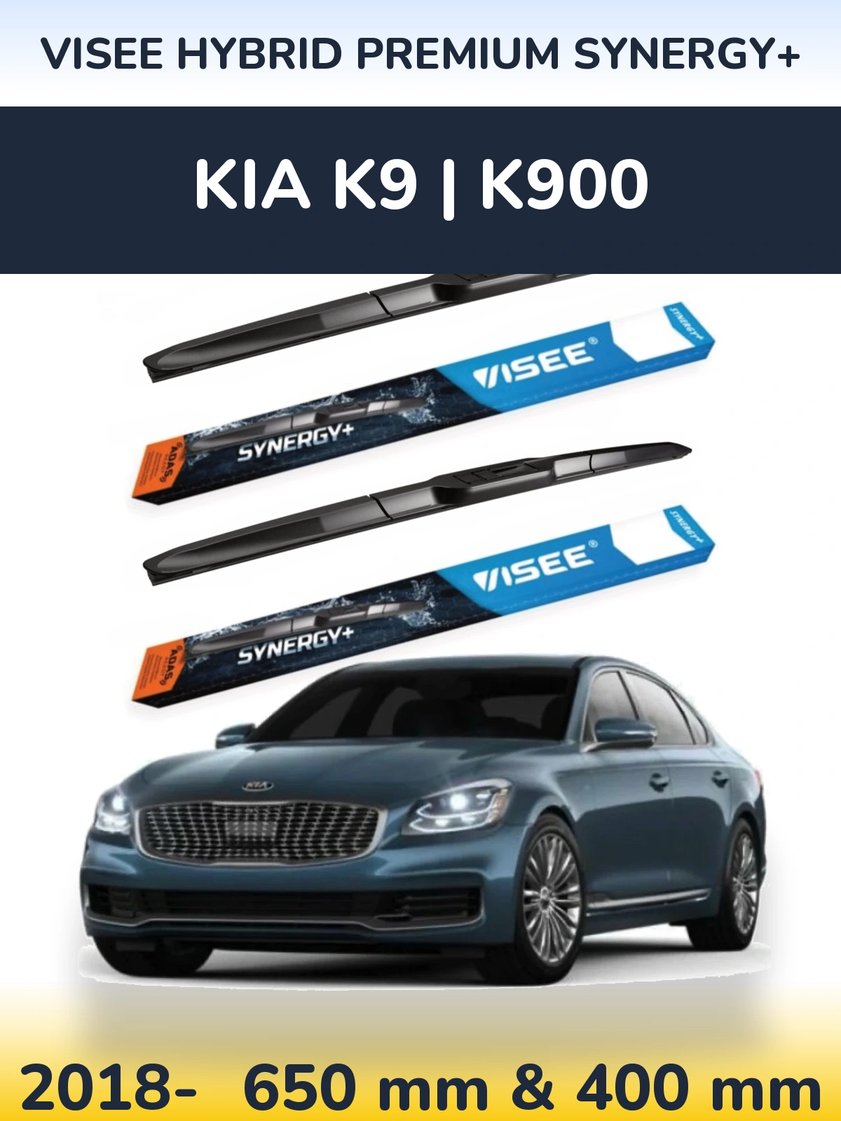 Komplet przednich wycieraczek VISEE HYBRID PREMIUM SYNERGY+ 650 & 400 mm do KIA K9 | K900 2018-2026