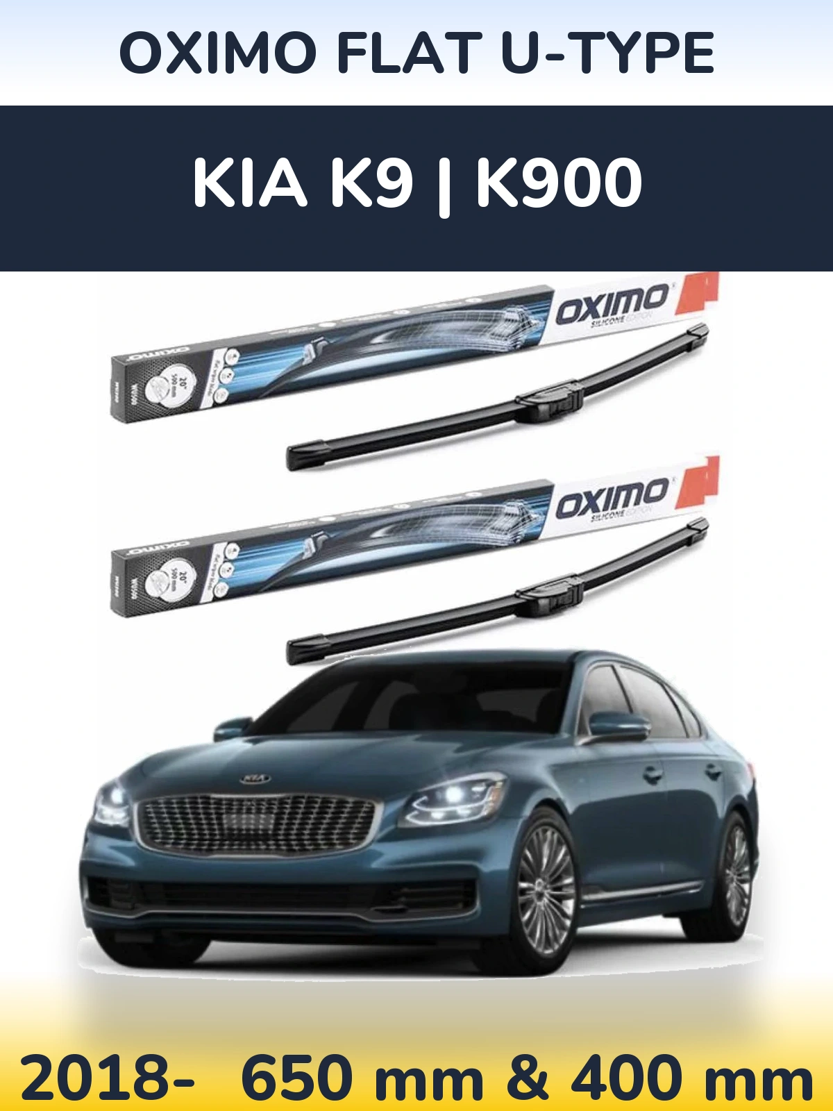 Комплект передних дворников Oximo Flat U-type 650 & 400 мм для KIA K9 | K900 2018-2026