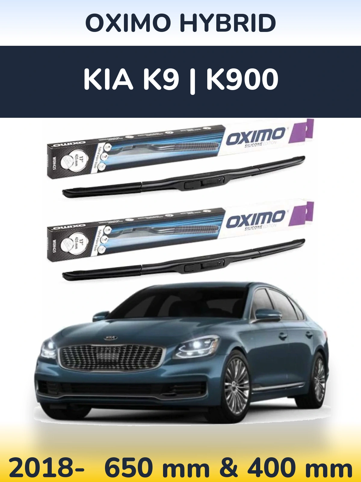 Komplet przednich wycieraczek Oximo Hybrid 650 & 400 mm do KIA K9 | K900 2018-2026