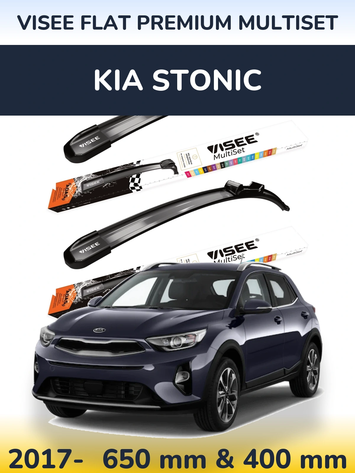 Комплект передних дворников VISEE FLAT PREMIUM MultiSet 650 & 400 мм для KIA Stonic 2017-2026