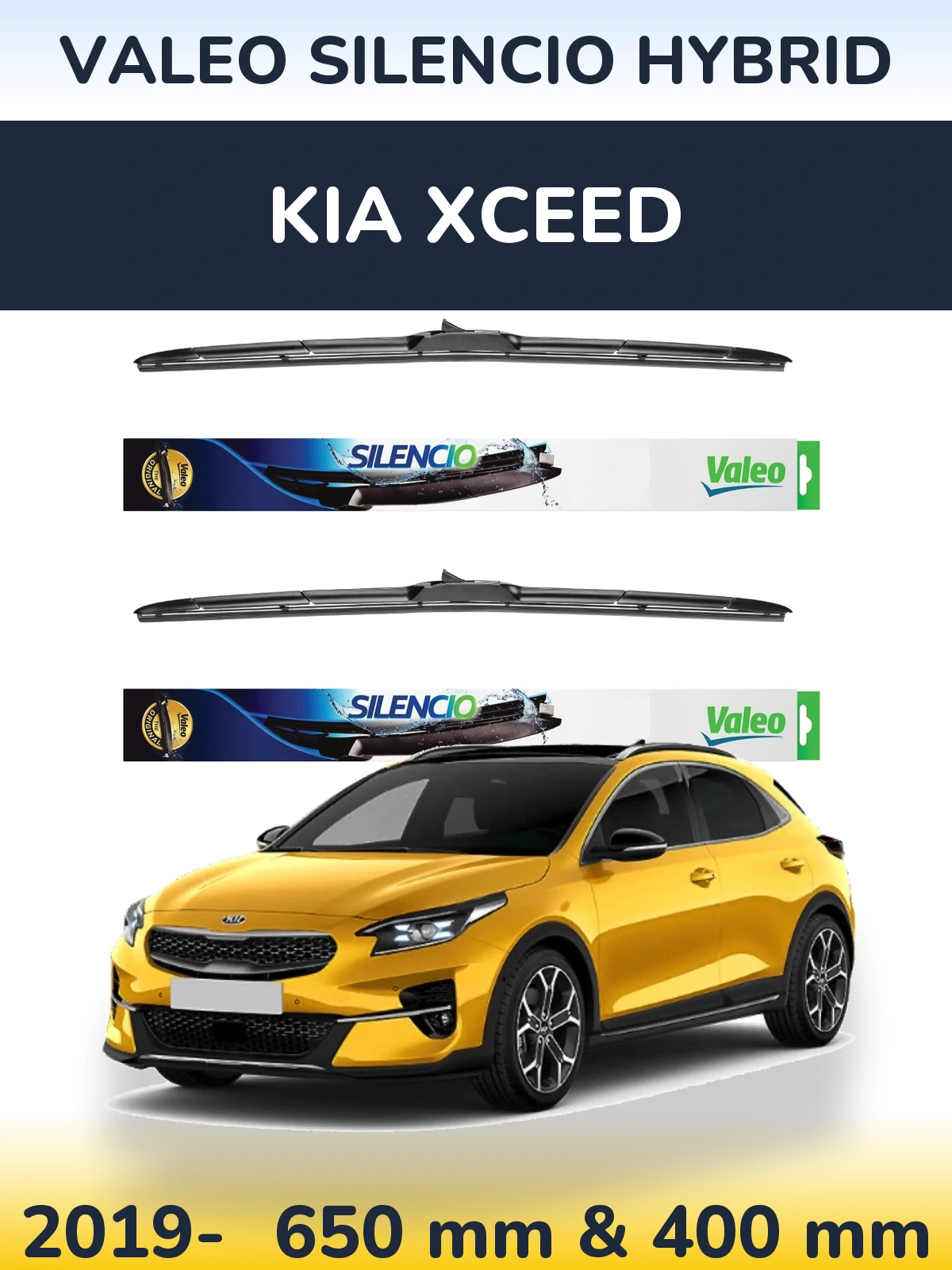 Komplet przednich wycieraczek Valeo Silencio Hybrid 650 & 400 mm do KIA XCeed 2019-2026