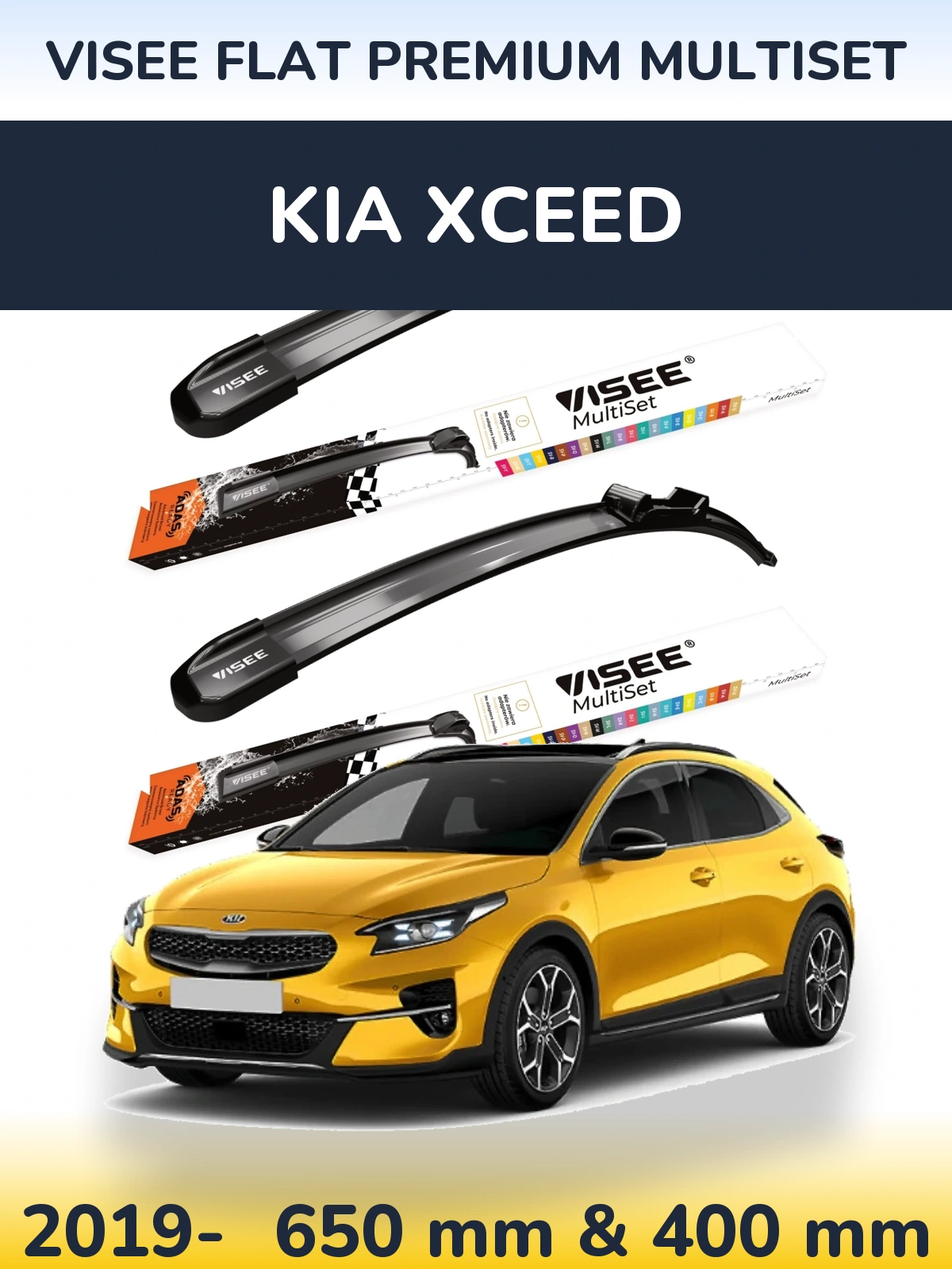 Комплект передних дворников VISEE FLAT PREMIUM MultiSet 650 & 400 мм для KIA XCeed 2019-2026