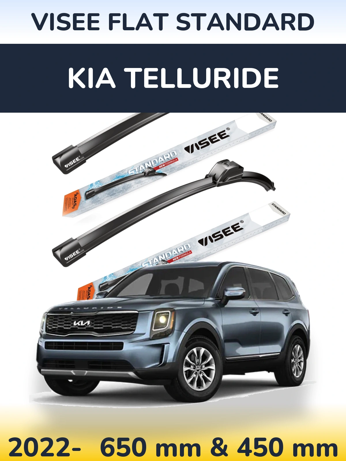 Front wiper blade set VISEE FLAT STANDARD 650 & 450 mm for KIA Telluride 2022-2026