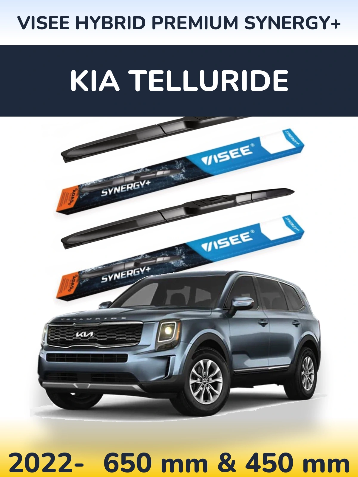 Komplet przednich wycieraczek VISEE HYBRID PREMIUM SYNERGY+ 650 & 450 mm do KIA Telluride 2022-2026