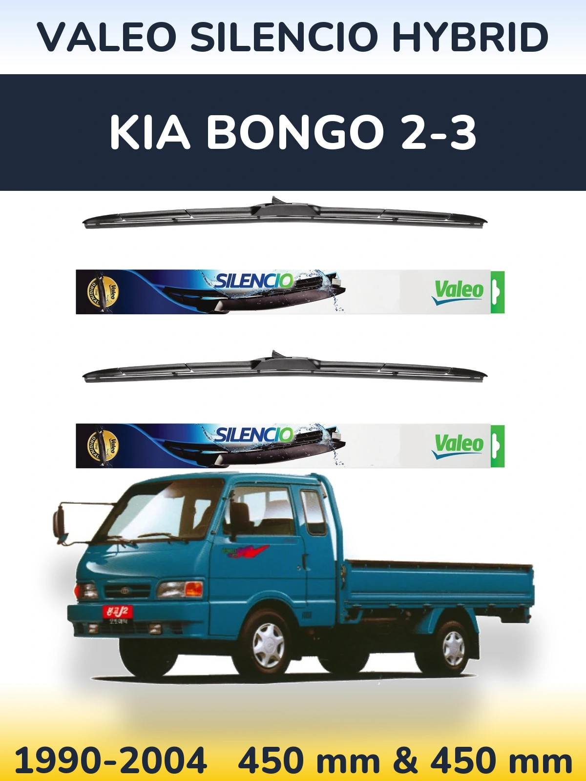 Komplet przednich wycieraczek Valeo Silencio Hybrid 450 & 450 mm do KIA Bongo 2-3 1990-2004