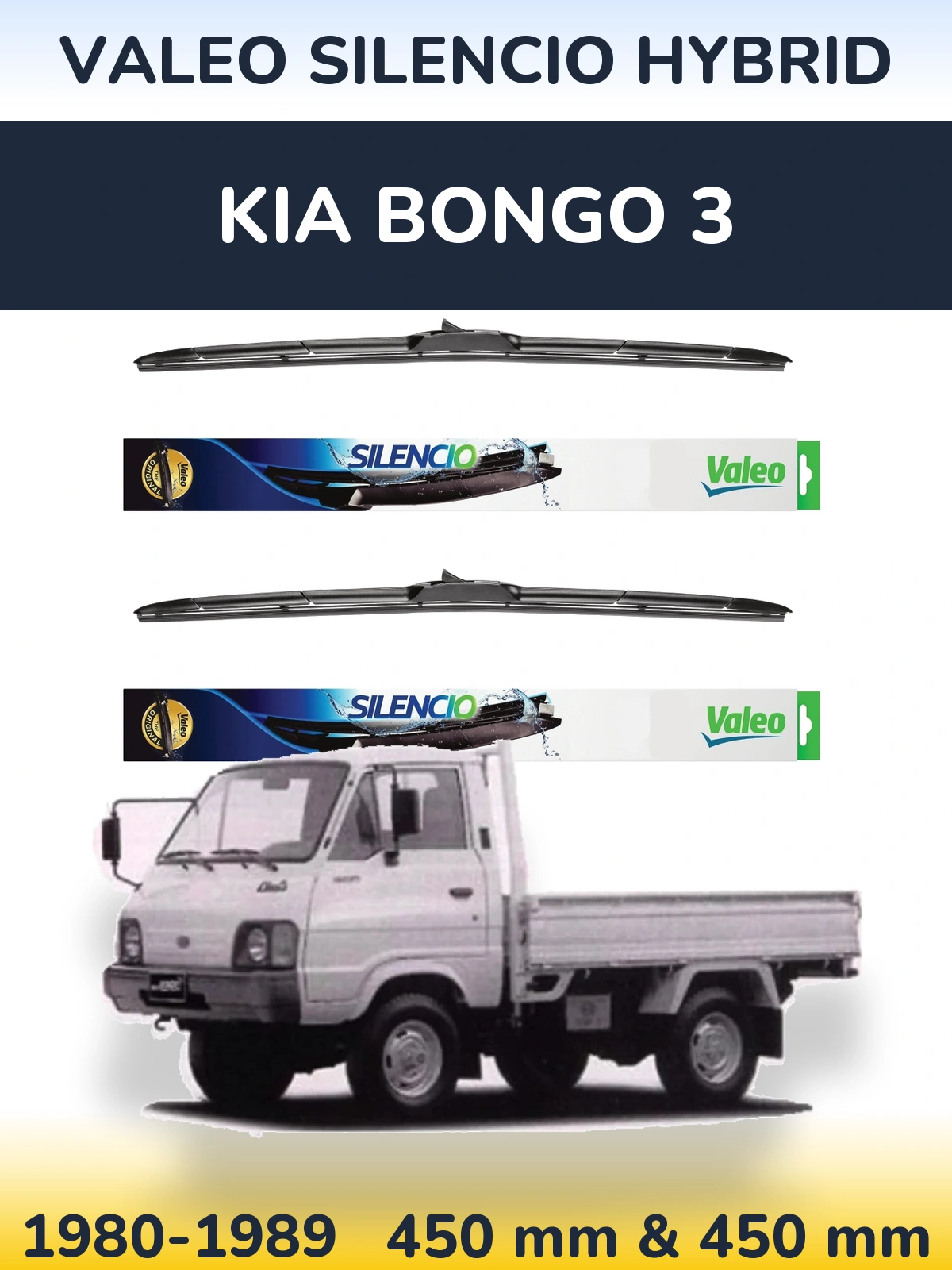 Комплект передних дворников Valeo Silencio Hybrid 450 & 450 мм для KIA Bongo 3 1980-1989