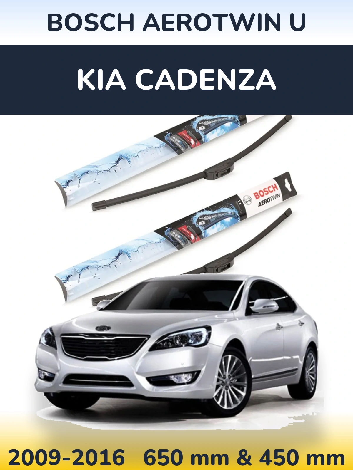 Front wiper blade set BOSCH AeroTwin U 650 & 450 mm for KIA Cadenza 2009-2016