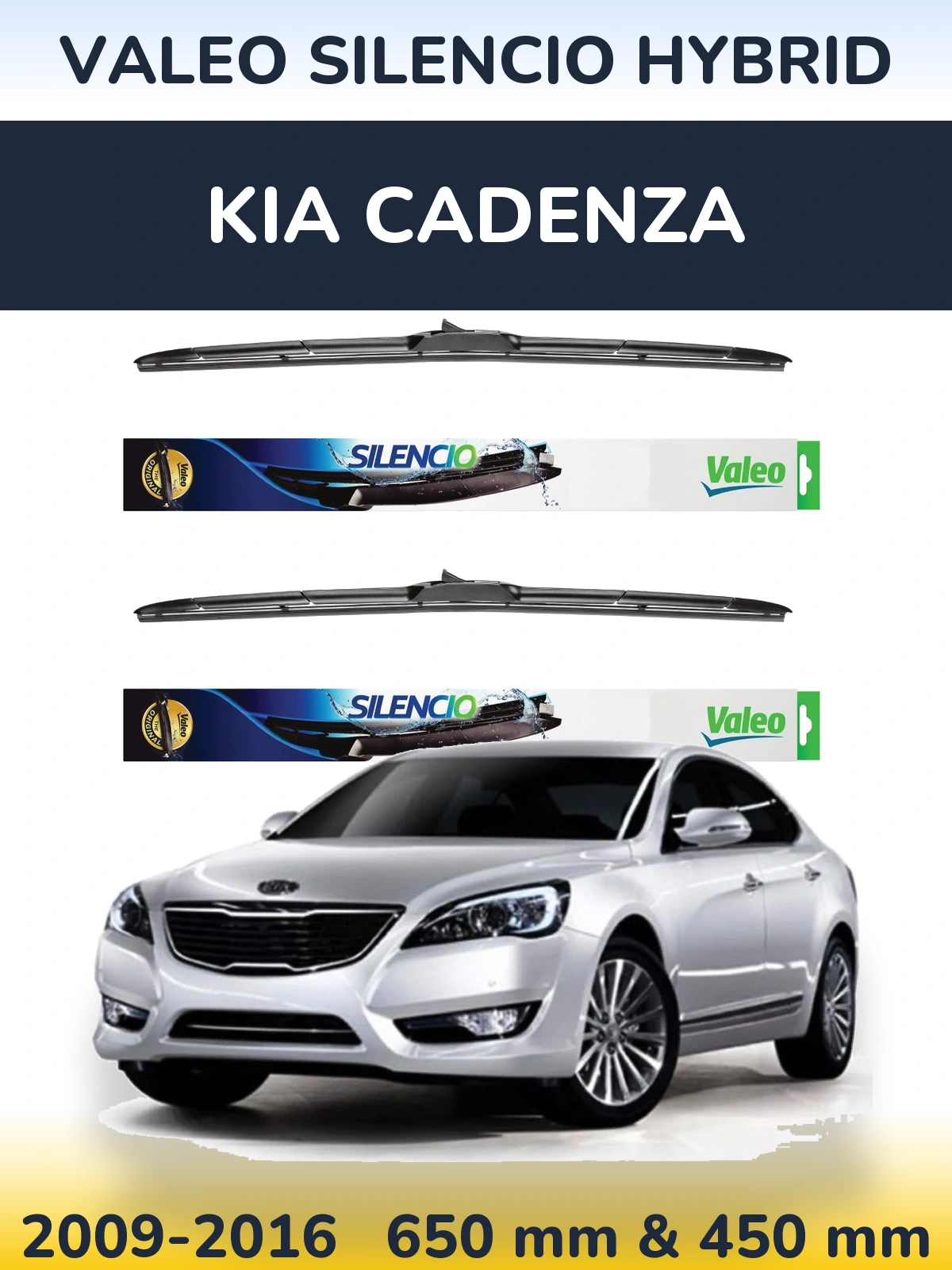 Front wiper blade set Valeo Silencio Hybrid 650 & 450 mm for KIA Cadenza 2009-2016