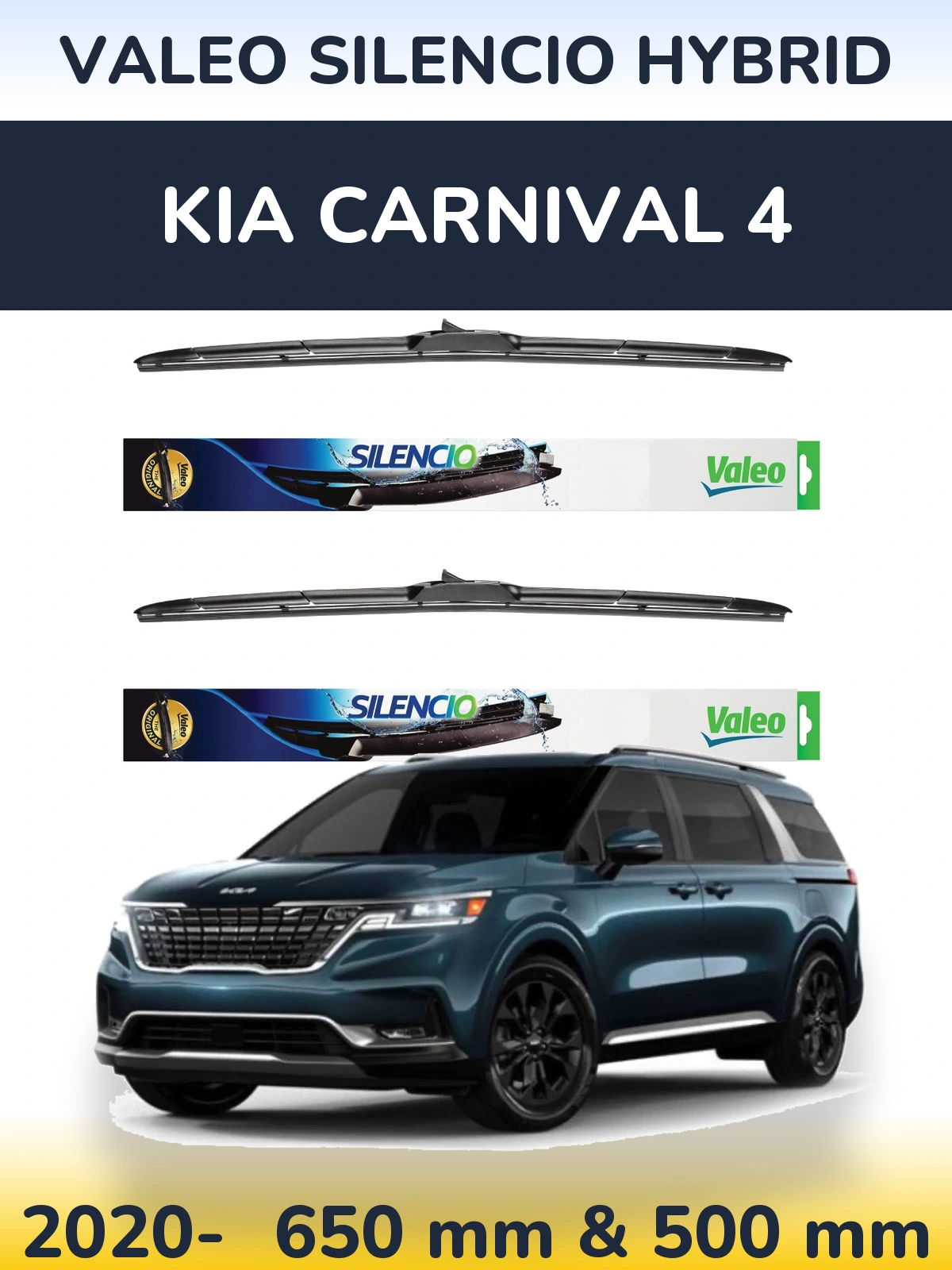 Front wiper blade set Valeo Silencio Hybrid 650 & 500 mm for KIA Carnival 4 2020-2026