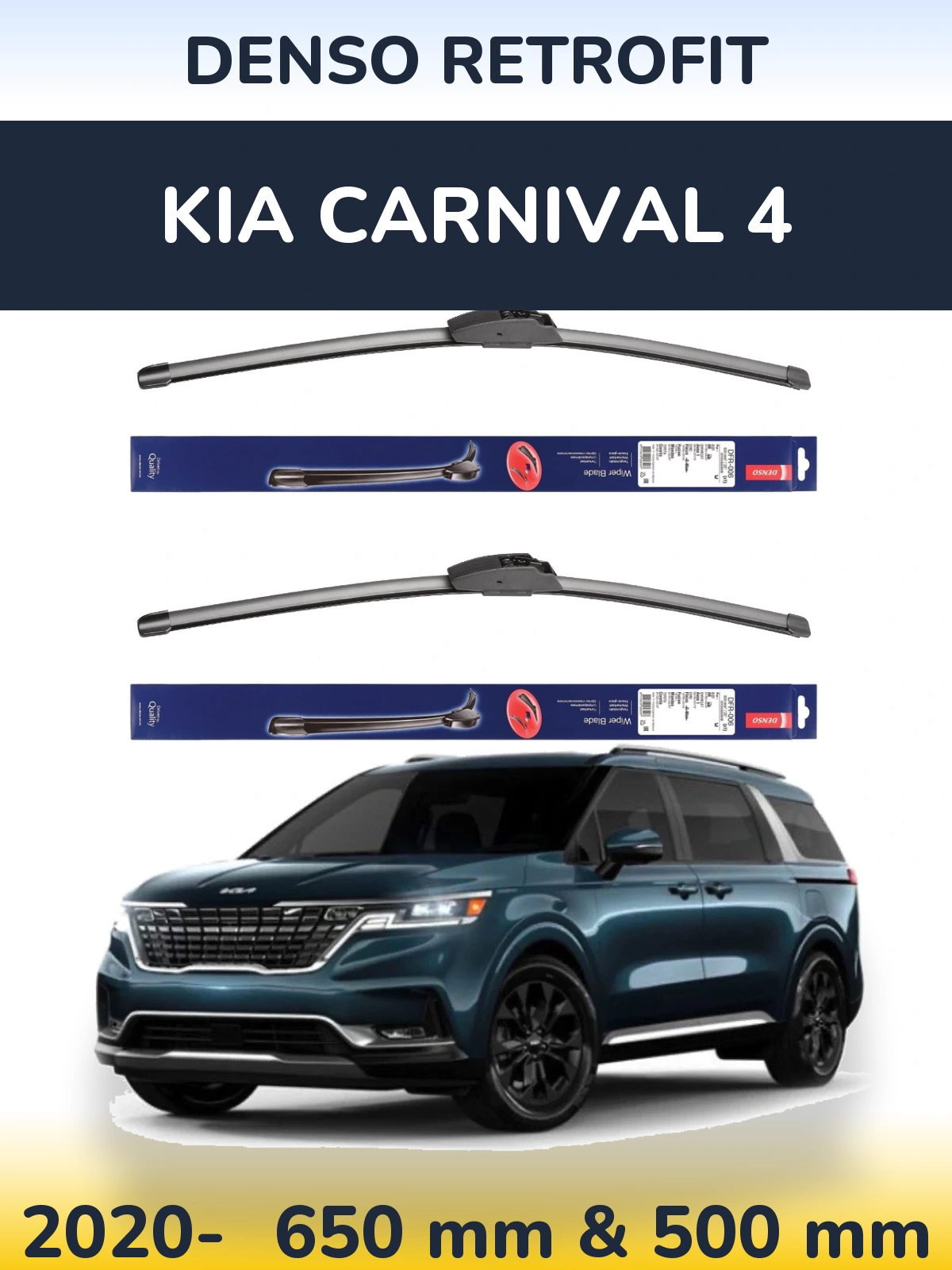 Front wiper blade set Denso Retrofit 650 & 500 mm for KIA Carnival 4 2020-2026