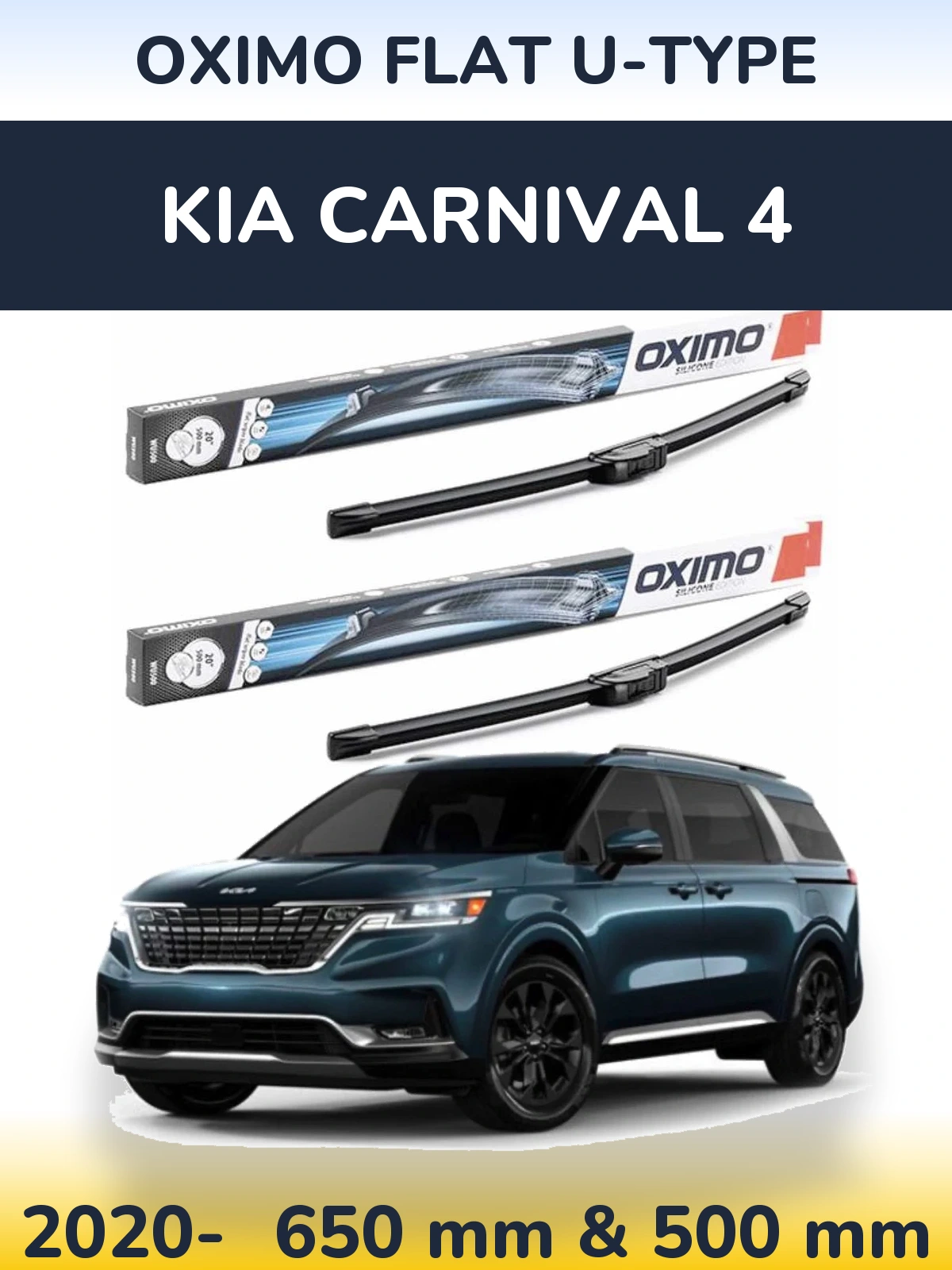 Front wiper blade set Oximo Flat U-type 650 & 500 mm for KIA Carnival 4 2020-2026