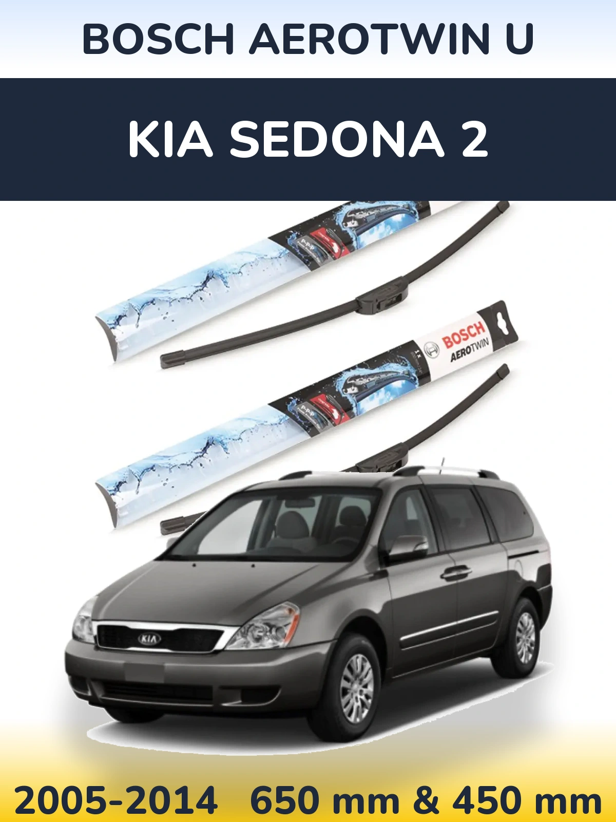 Komplet przednich wycieraczek BOSCH AeroTwin U 650 & 450 mm do KIA Sedona 2 2005-2014