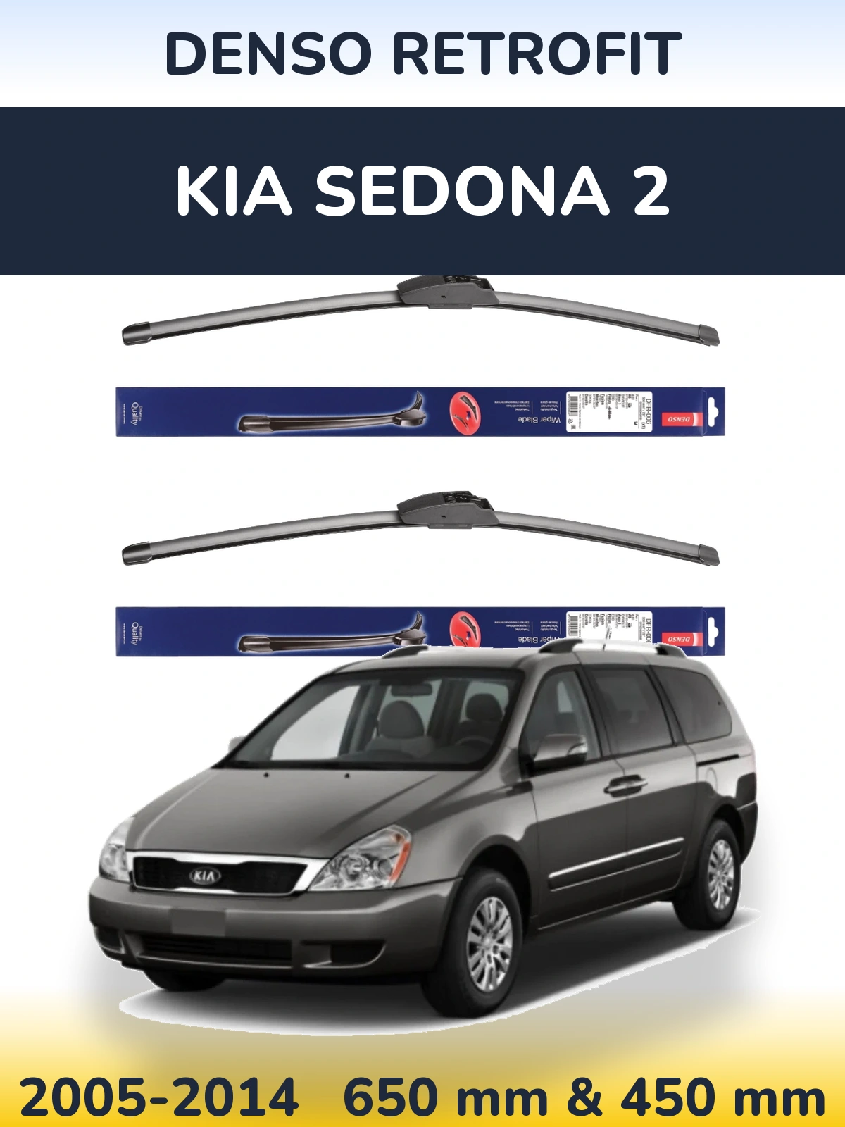 Komplet przednich wycieraczek Denso Retrofit 650 & 450 mm do KIA Sedona 2 2005-2014