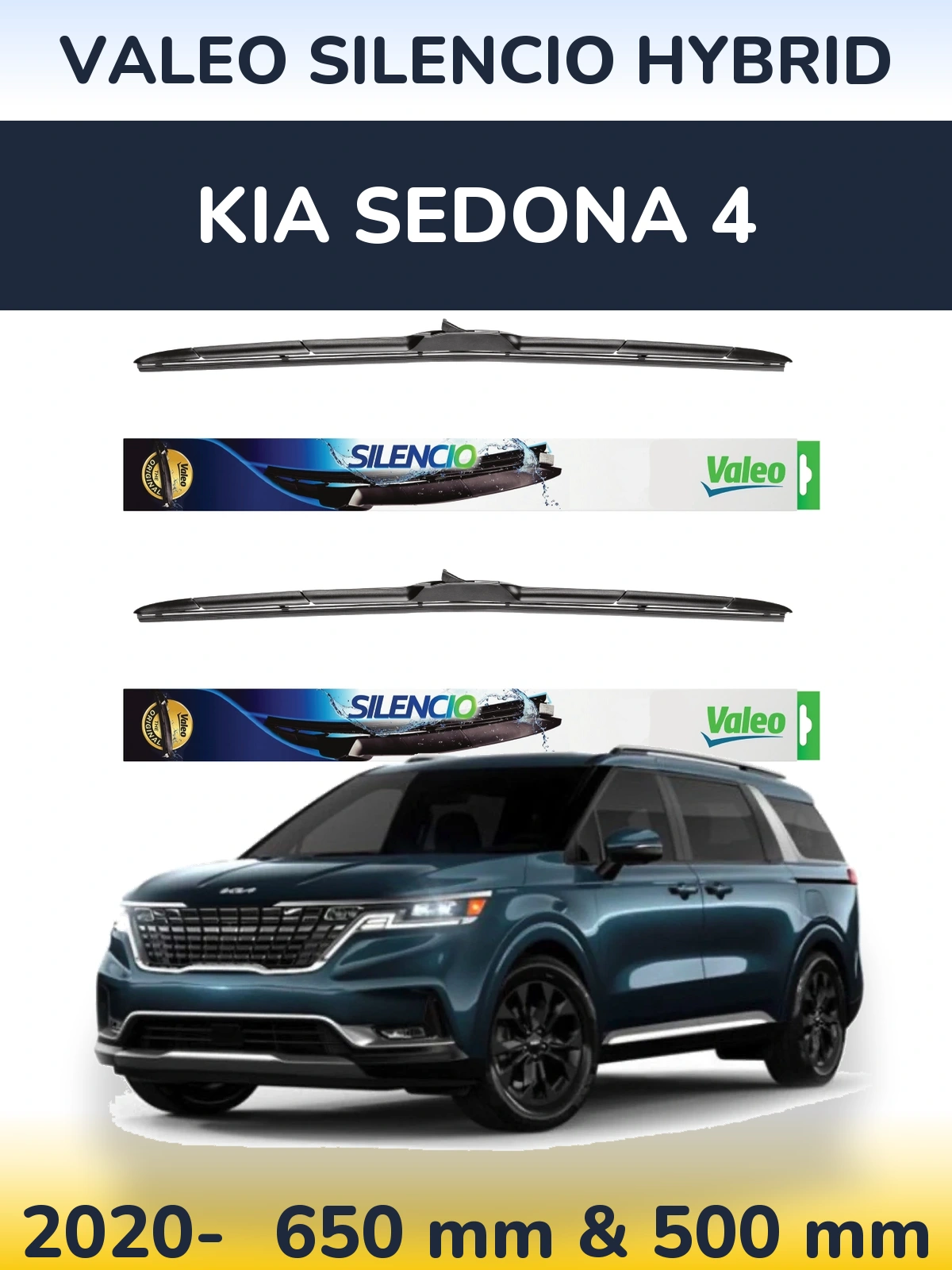 Комплект передніх щіток Valeo Silencio Hybrid 650 & 500 мм для KIA Sedona 4 2020-2026