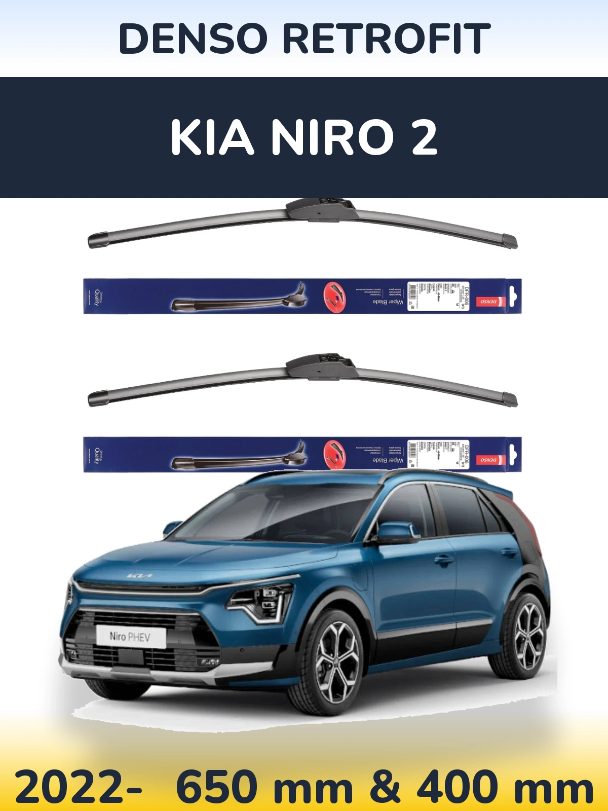 Front wiper blade set Denso Retrofit 650 & 400 mm for KIA Niro 2 2022-2026