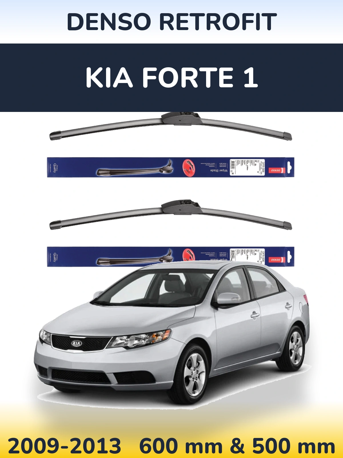 Komplet przednich wycieraczek Denso Retrofit 600 & 500 mm do KIA Forte 1 2009-2013