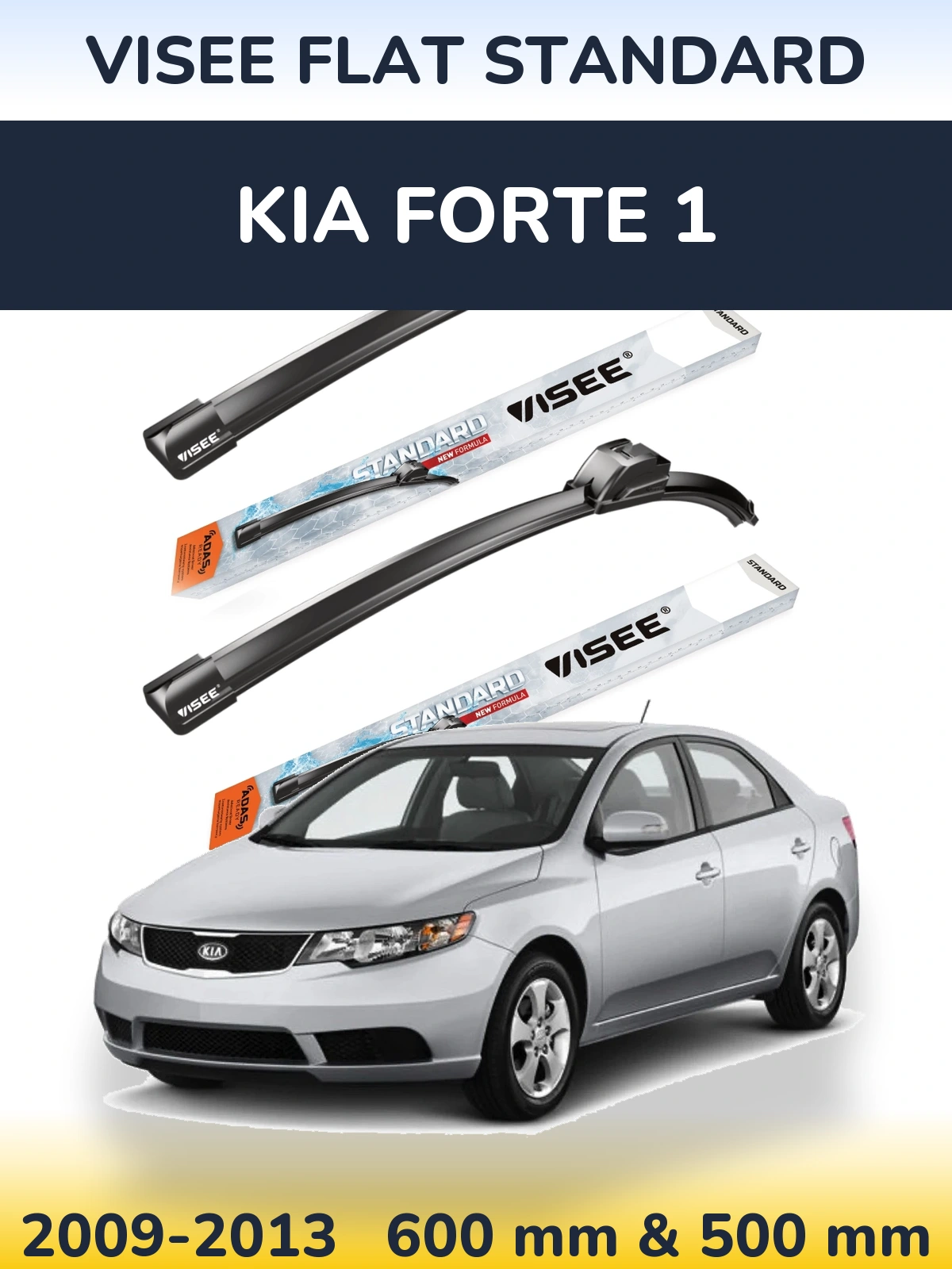 Front wiper blade set VISEE FLAT STANDARD 600 & 500 mm for KIA Forte 1 2009-2013