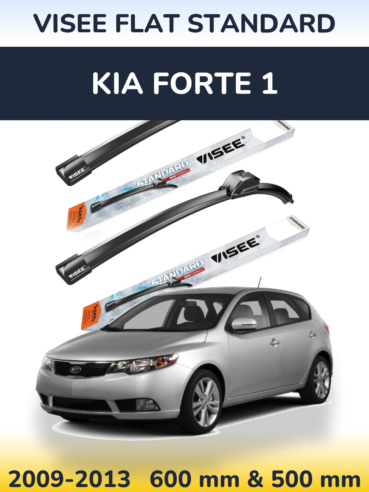 Komplet przednich wycieraczek VISEE FLAT STANDARD 600 & 500 mm do KIA Forte 1 2009-2013