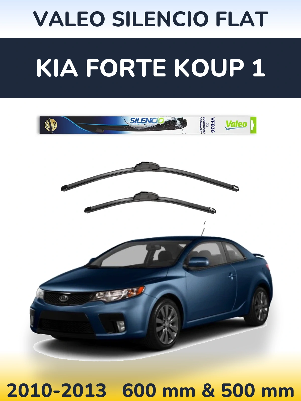 Front wiper blade set Valeo Silencio Flat 600 & 500 mm for KIA Forte Koup 1 2010-2013