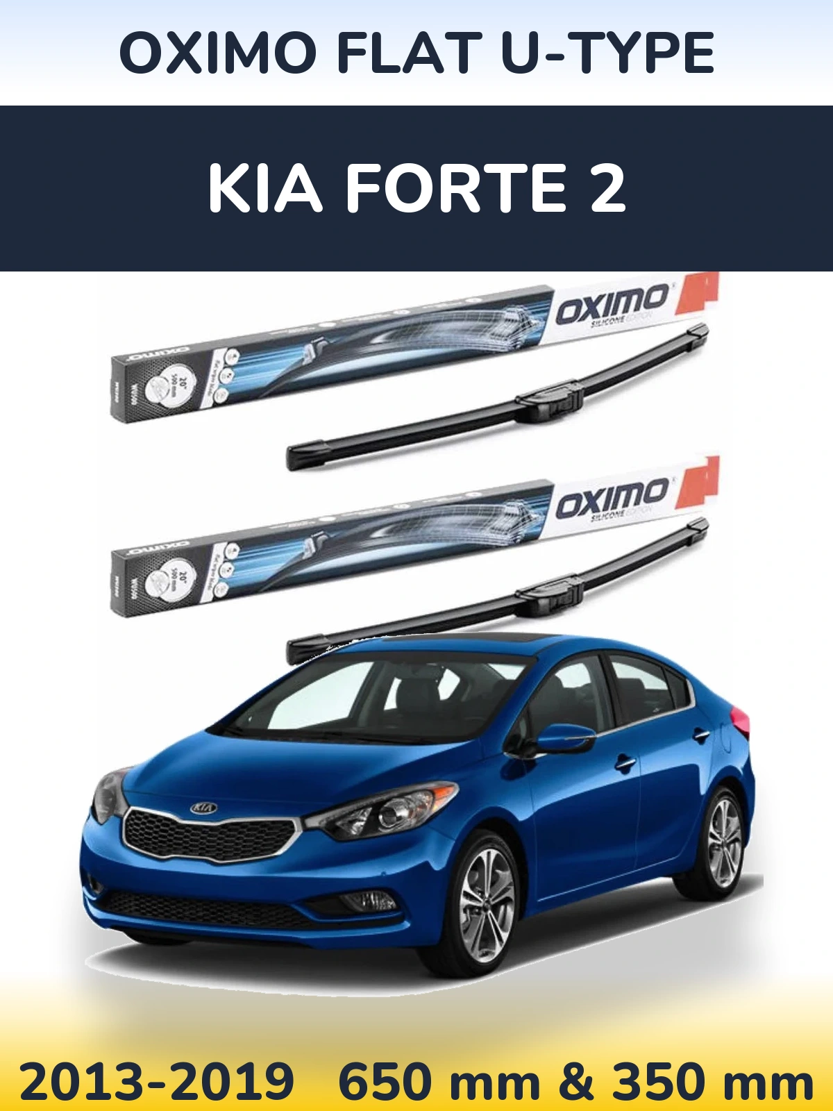 Front wiper blade set Oximo Flat U-type 650 & 350 mm for KIA Forte 2 2013-2019