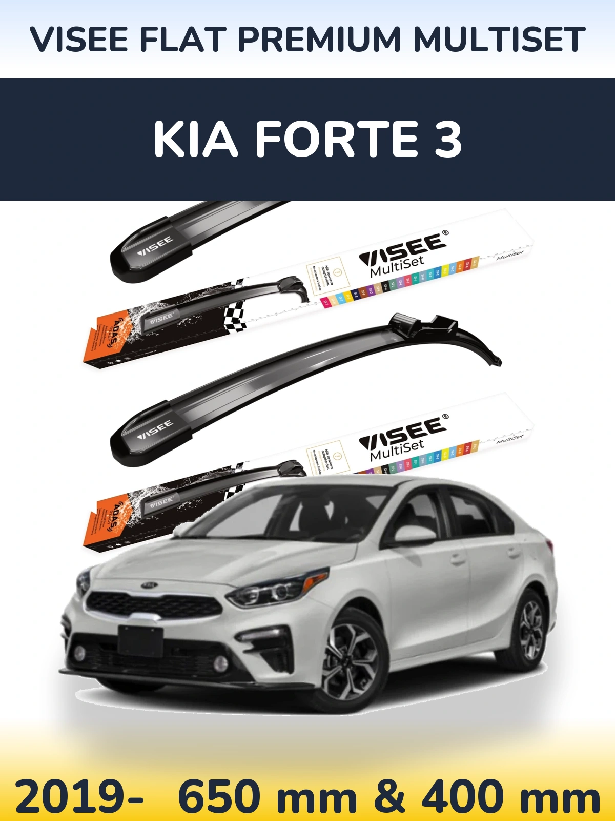 Komplet przednich wycieraczek VISEE FLAT PREMIUM MultiSet 650 & 400 mm do KIA Forte 3 2019-2026