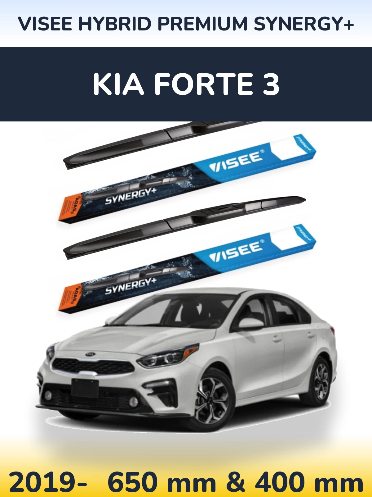 Komplet przednich wycieraczek VISEE HYBRID PREMIUM SYNERGY+ 650 & 400 mm do KIA Forte 3 2019-2026