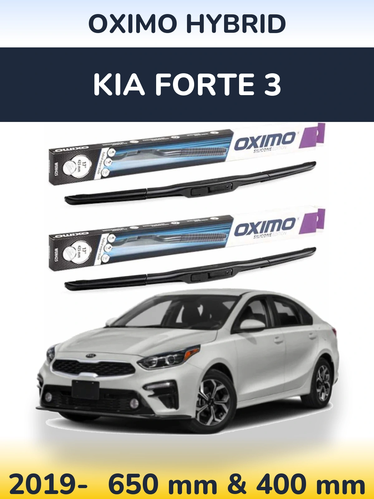 Komplet przednich wycieraczek Oximo Hybrid 650 & 400 mm do KIA Forte 3 2019-2026