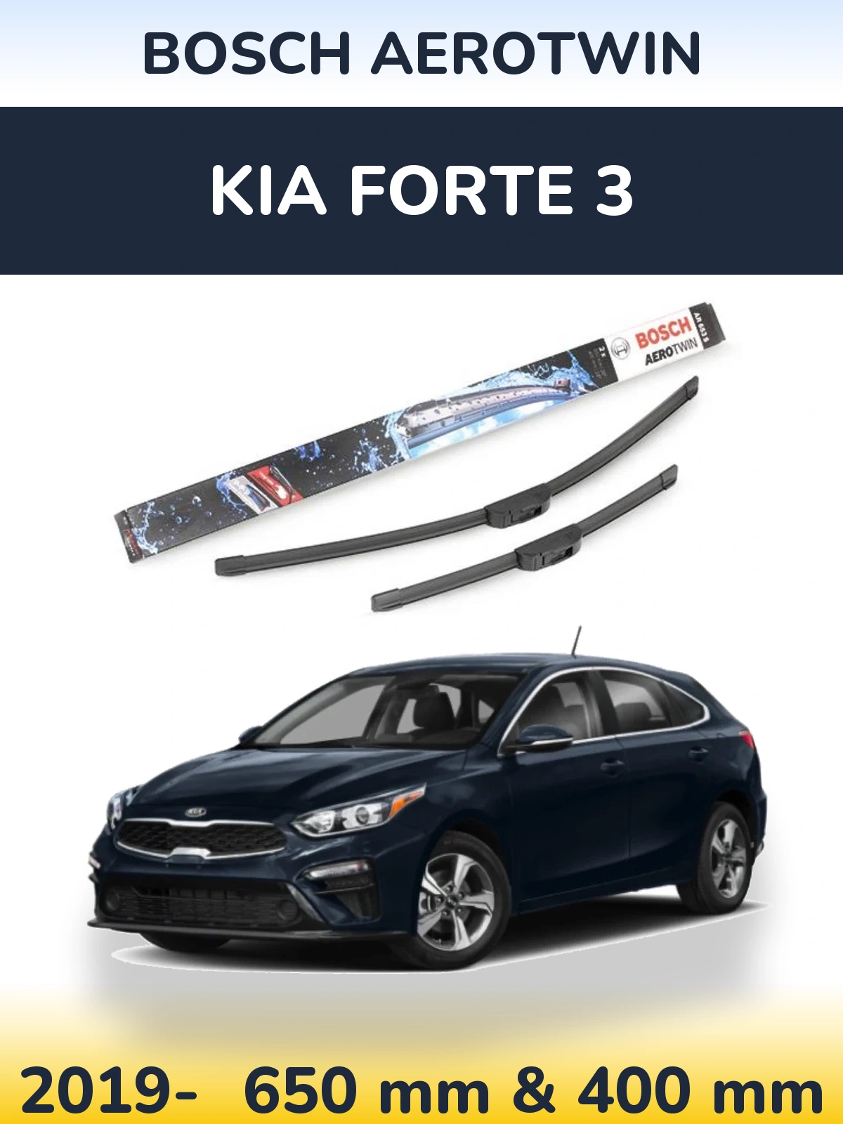 Комплект передніх щіток BOSCH AeroTwin 650 & 400 мм для KIA Forte 3 2019-2026