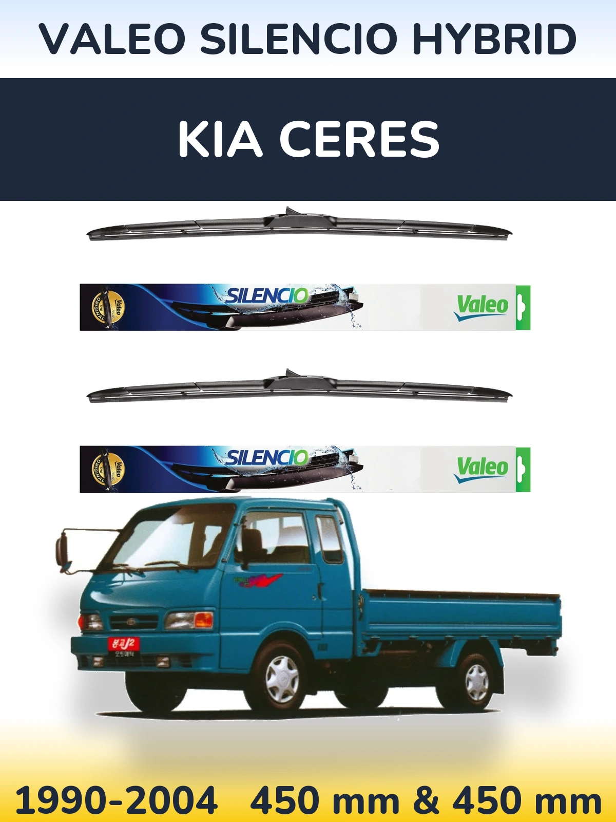 Komplet przednich wycieraczek Valeo Silencio Hybrid 450 & 450 mm do KIA Ceres 1990-2004