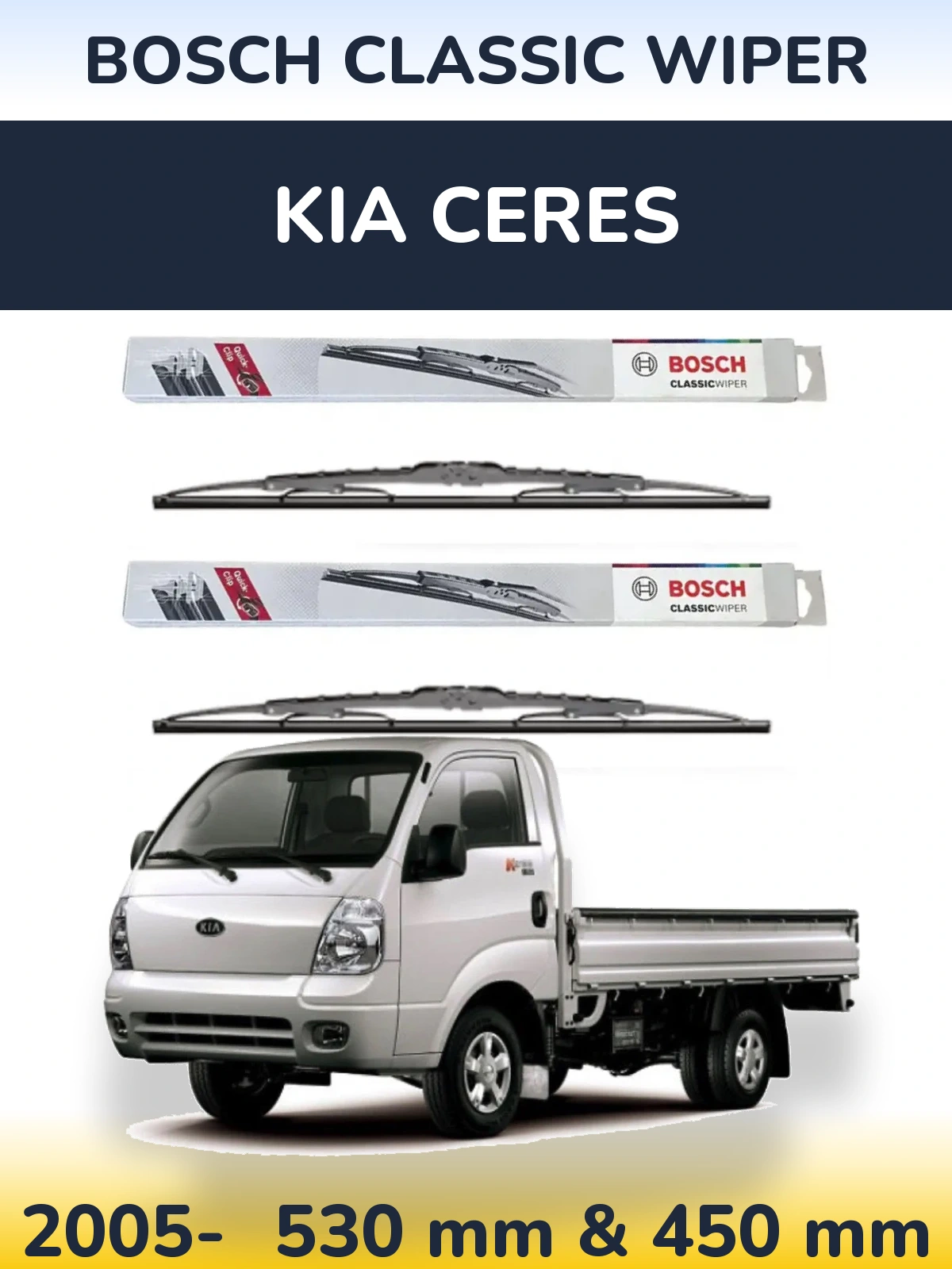 Komplet przednich wycieraczek BOSCH Classic Wiper 530 & 450 mm do KIA Ceres 2005-2026