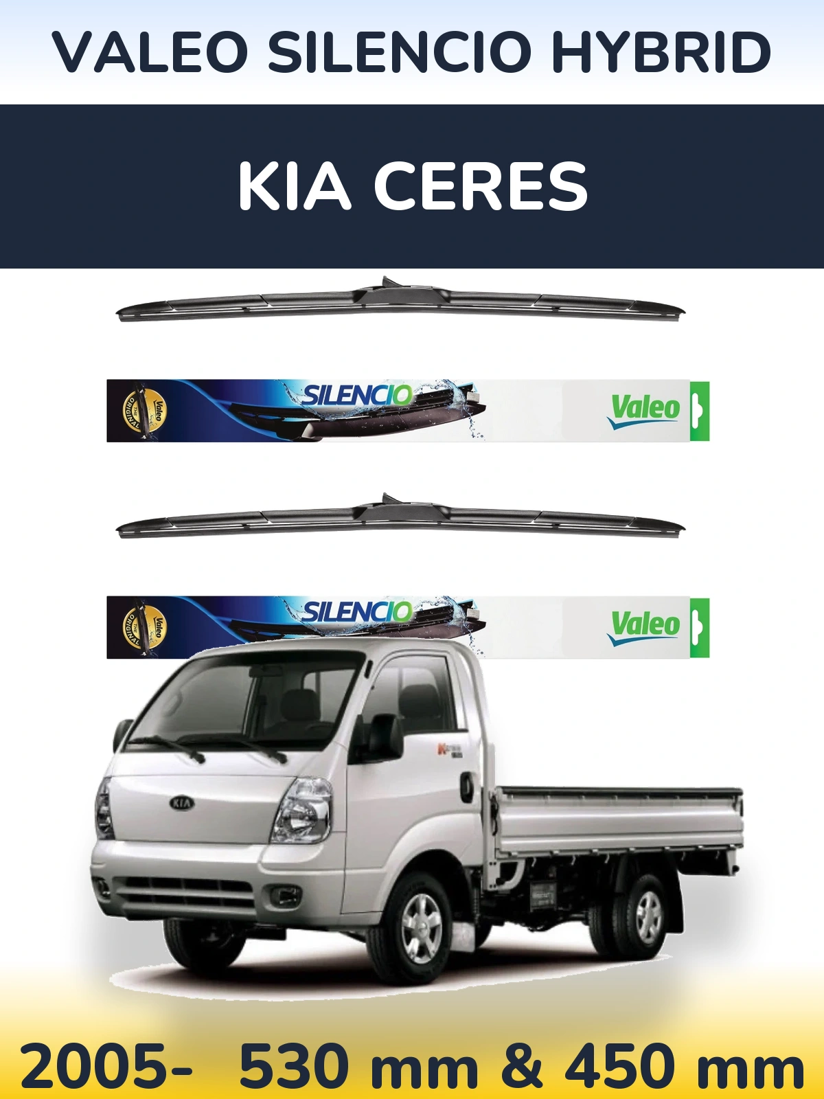 Комплект передних дворников Valeo Silencio Hybrid 530 & 450 мм для KIA Ceres 2005-2026