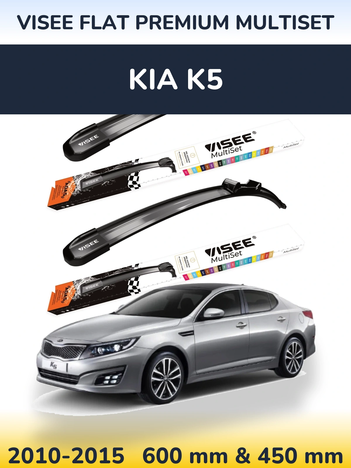 Komplet przednich wycieraczek VISEE FLAT PREMIUM MultiSet 600 & 450 mm do KIA K5 2010-2015