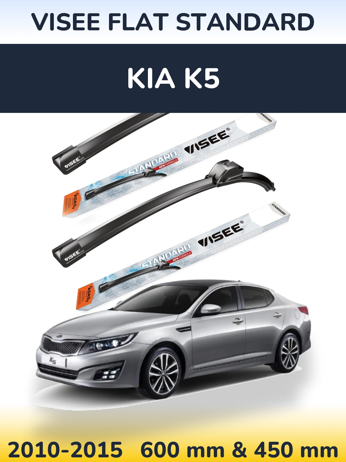 Komplet przednich wycieraczek VISEE FLAT STANDARD 600 & 450 mm do KIA K5 2010-2015