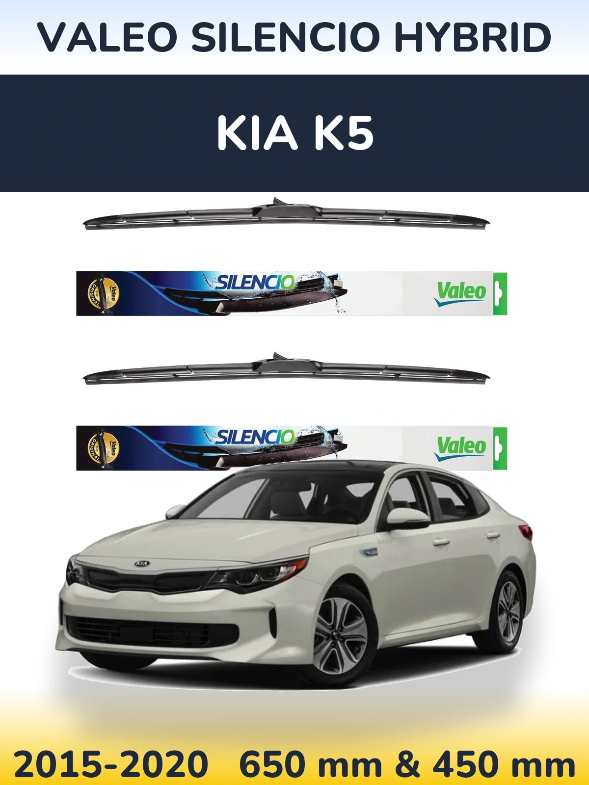 Комплект передних дворников Valeo Silencio Hybrid 650 & 450 мм для KIA K5 2015-2020