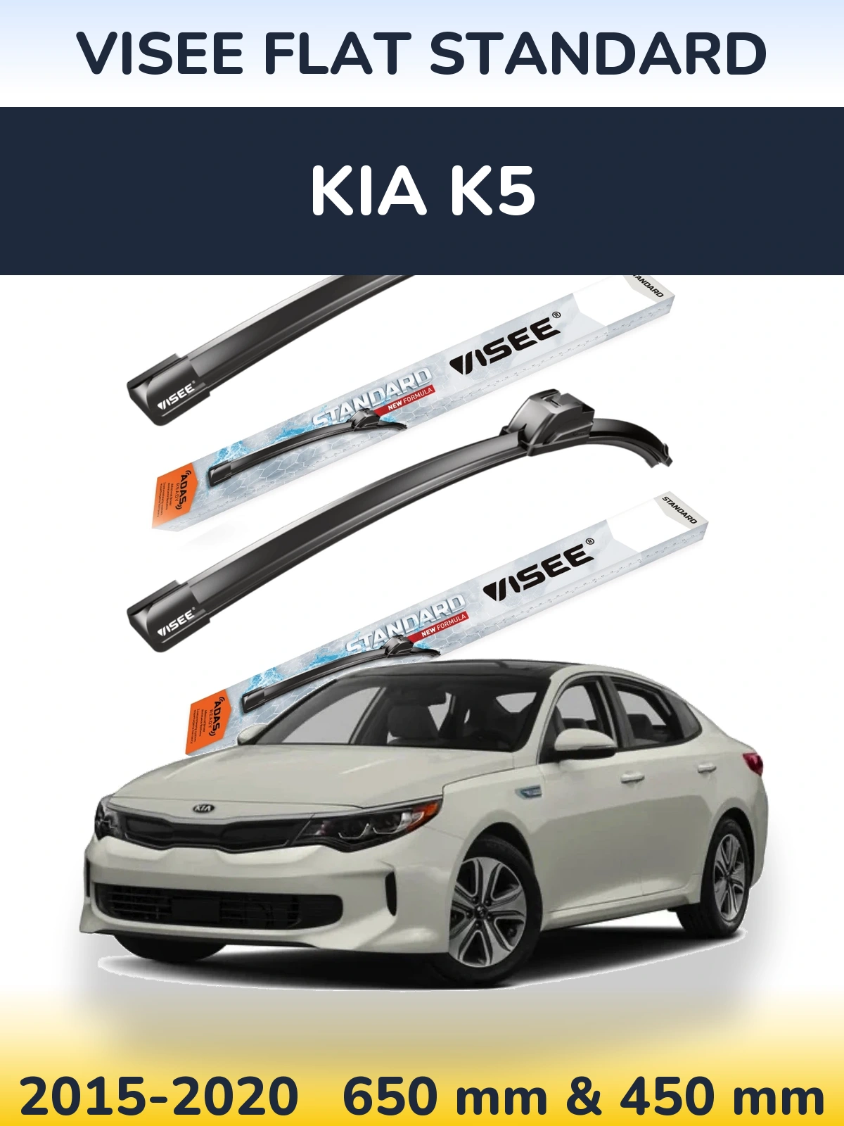 Komplet przednich wycieraczek VISEE FLAT STANDARD 650 & 450 mm do KIA K5 2015-2020