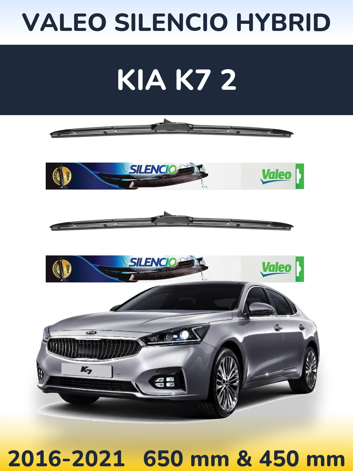 Komplet przednich wycieraczek Valeo Silencio Hybrid 650 & 450 mm do KIA K7 2 2016-2021