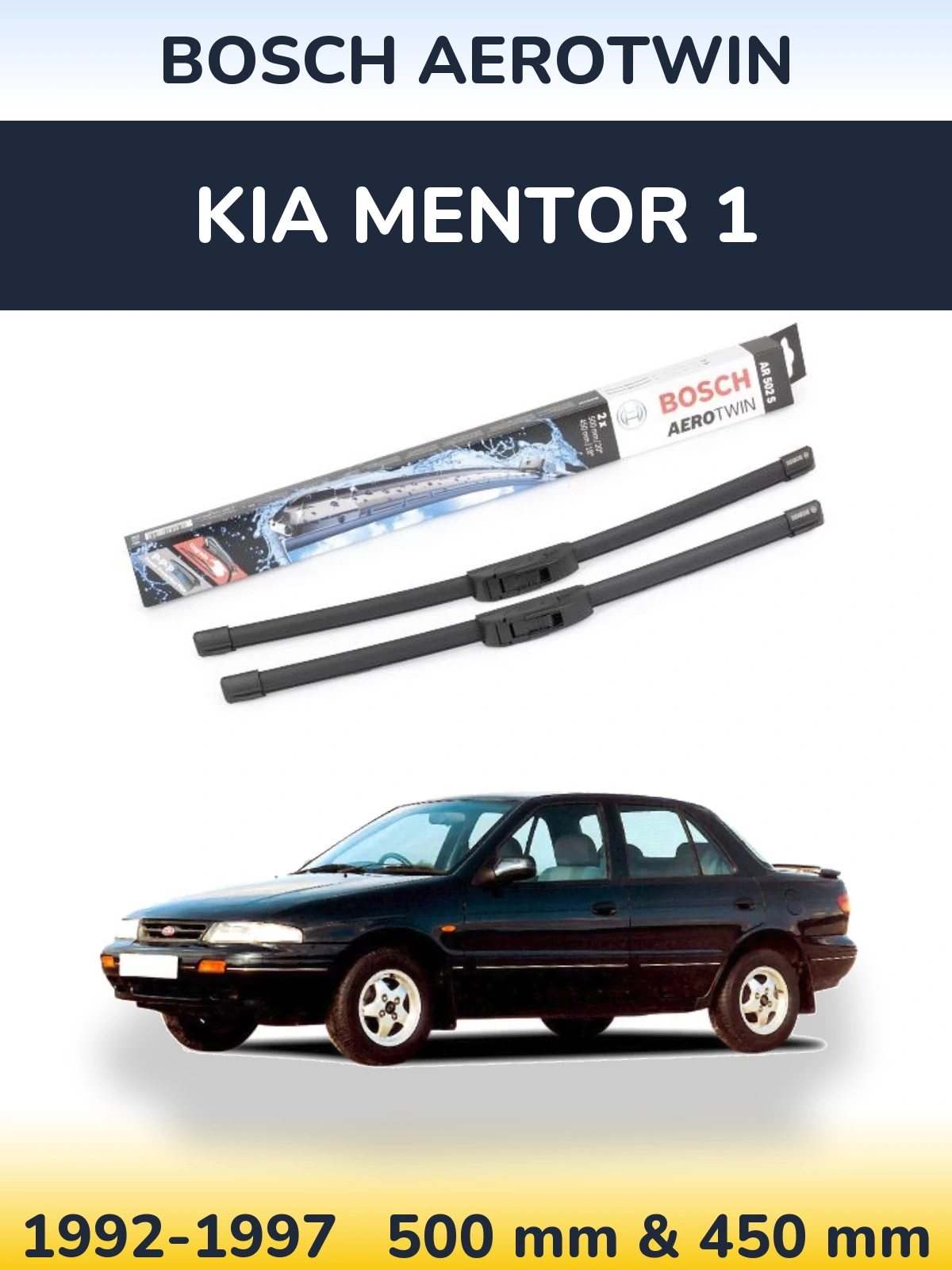 Komplet przednich wycieraczek BOSCH AeroTwin 500 & 450 mm do KIA Mentor 1 1992-1997