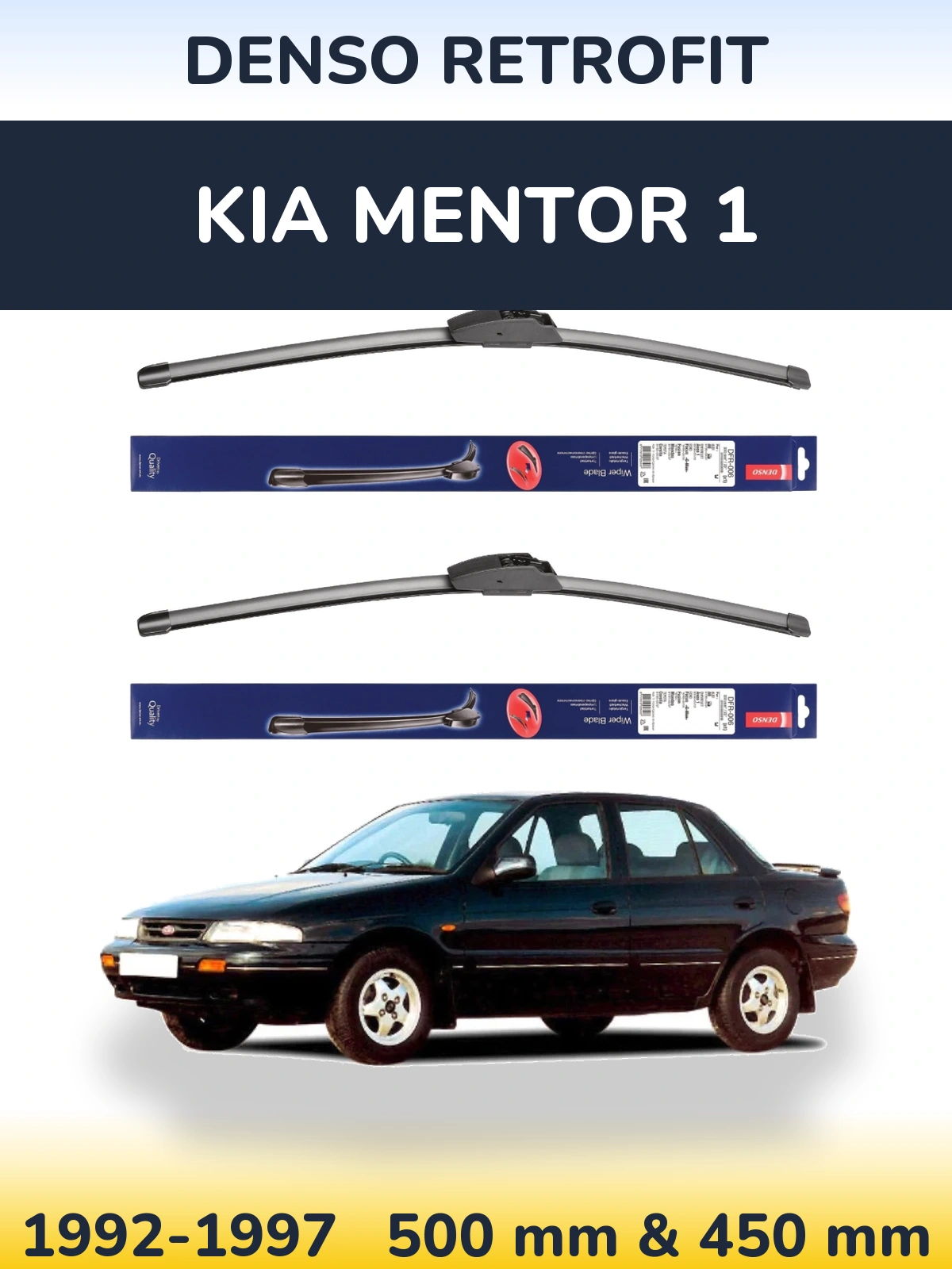 Komplet przednich wycieraczek Denso Retrofit 500 & 450 mm do KIA Mentor 1 1992-1997