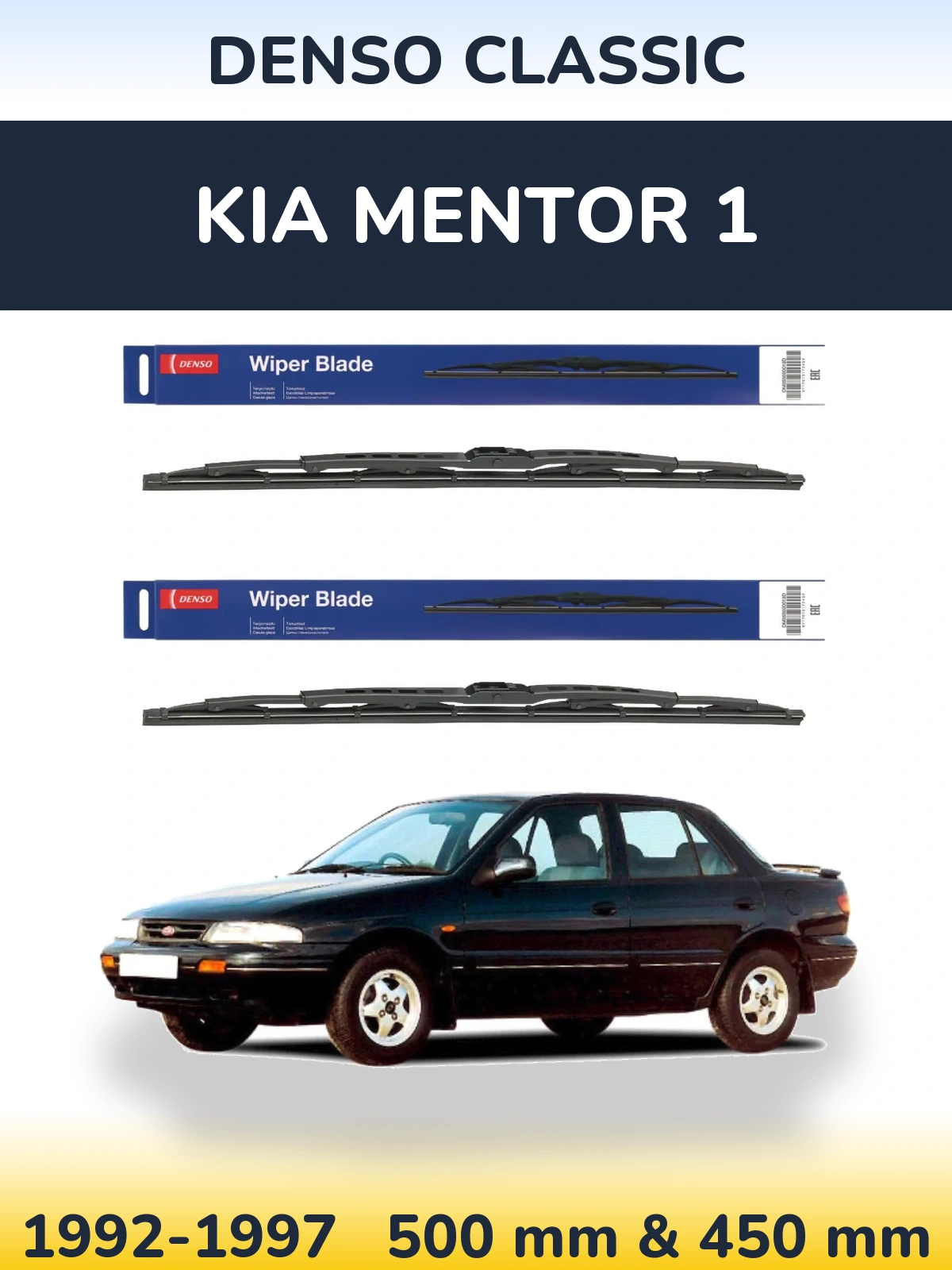 Komplet przednich wycieraczek Denso Classic 500 & 450 mm do KIA Mentor 1 1992-1997
