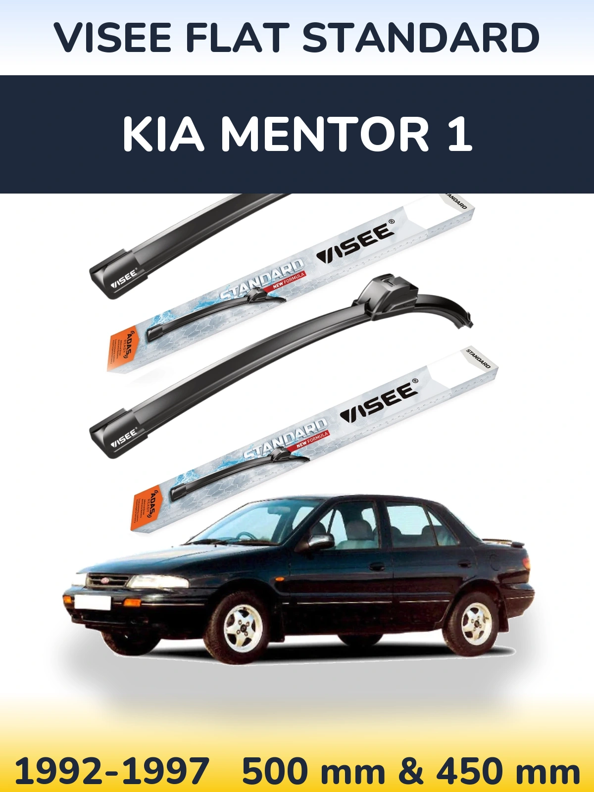 Komplet przednich wycieraczek VISEE FLAT STANDARD 500 & 450 mm do KIA Mentor 1 1992-1997