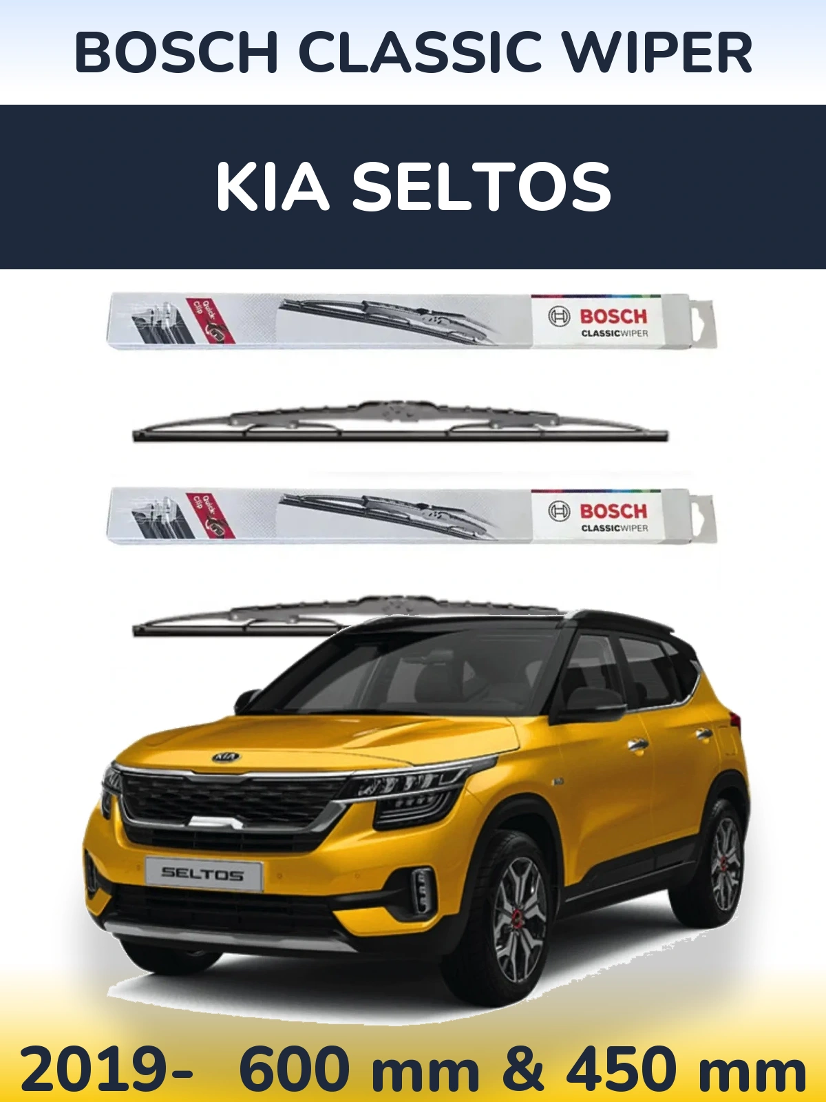 Комплект передніх щіток BOSCH Classic Wiper 600 & 450 мм для KIA Seltos 2019-2026