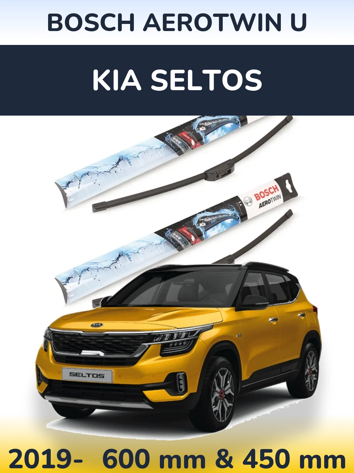 Комплект передніх щіток BOSCH AeroTwin U 600 & 450 мм для KIA Seltos 2019-2026