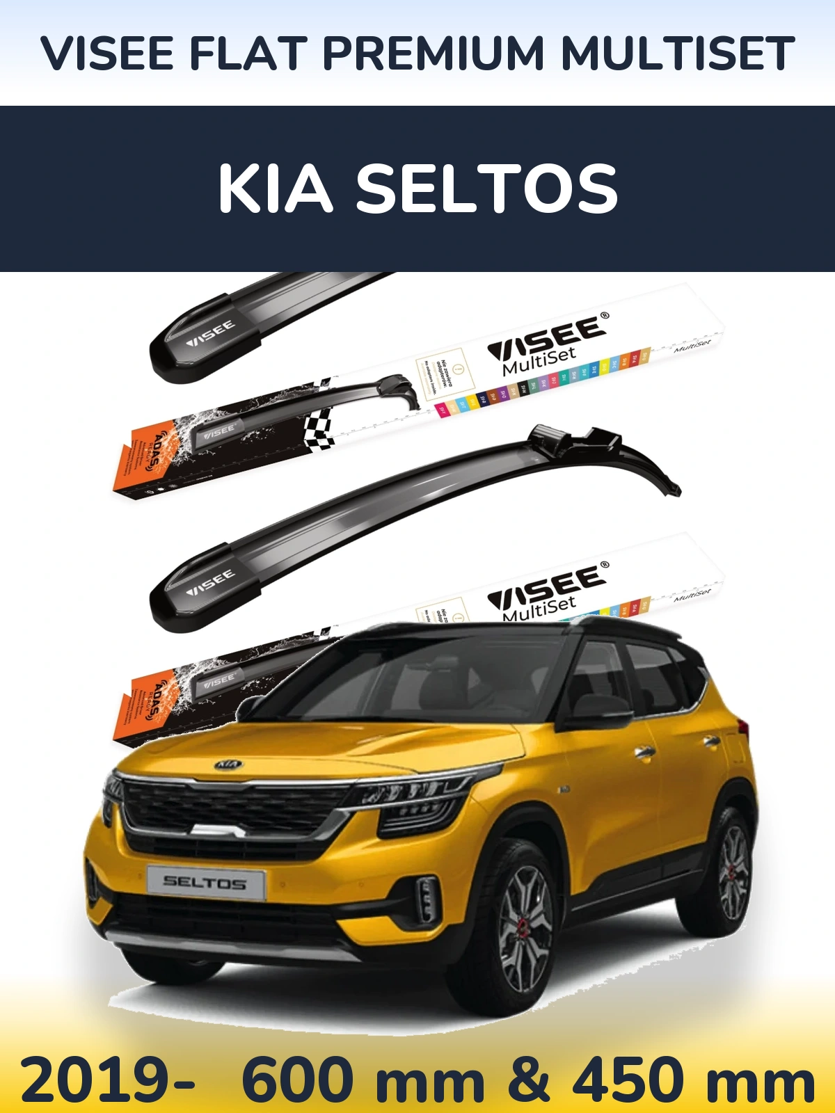 Front wiper blade set VISEE FLAT PREMIUM MultiSet 600 & 450 mm for KIA Seltos 2019-2026