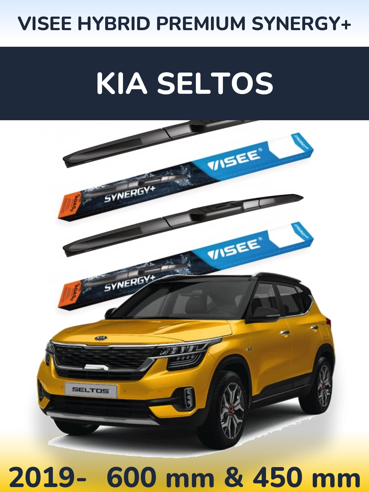 Komplet przednich wycieraczek VISEE HYBRID PREMIUM SYNERGY+ 600 & 450 mm do KIA Seltos 2019-2026