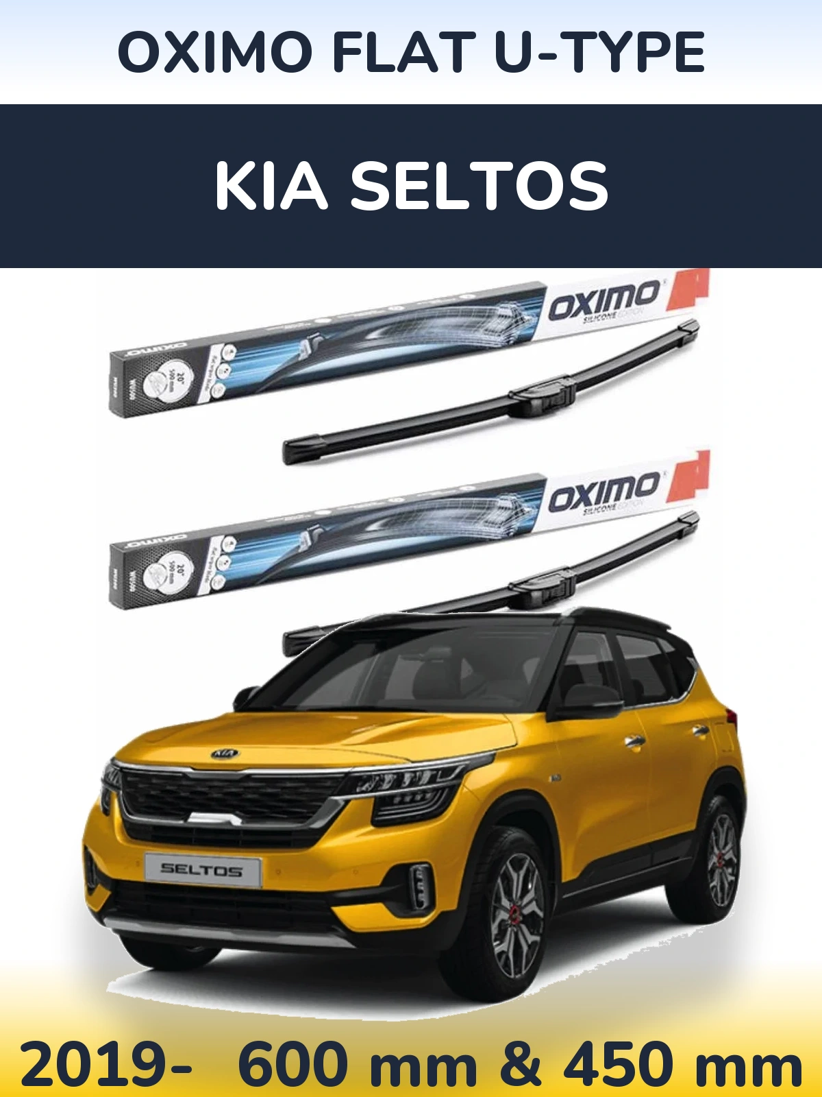 Комплект передніх щіток Oximo Flat U-type 600 & 450 мм для KIA Seltos 2019-2026