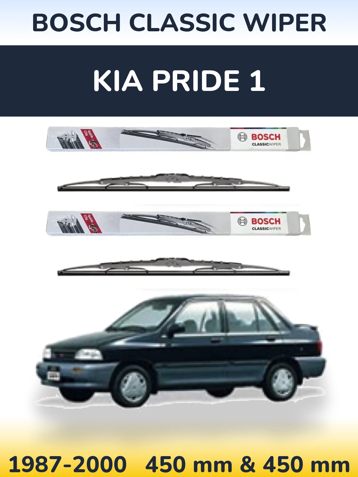 Front wiper blade set BOSCH Classic Wiper 450 & 450 mm for KIA Pride 1 1987-2000