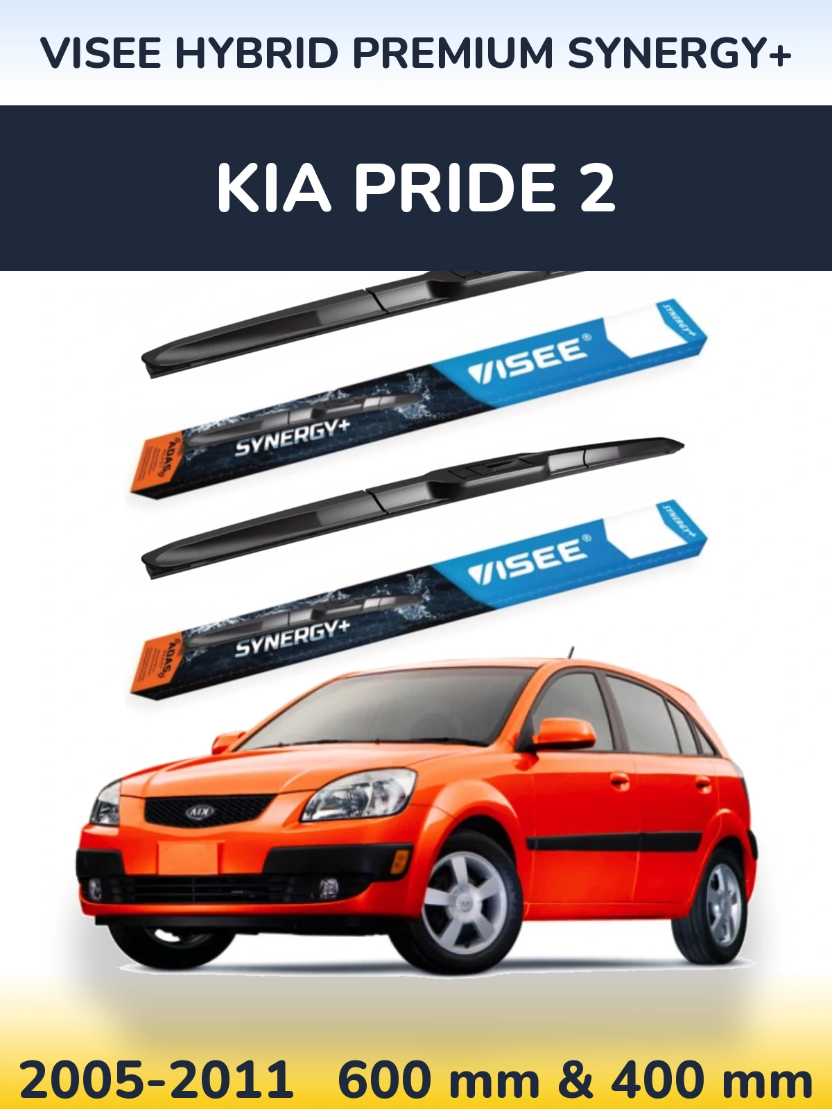 Комплект передніх щіток VISEE HYBRID PREMIUM SYNERGY+ 600 & 400 мм для KIA Pride 2 2005-2011
