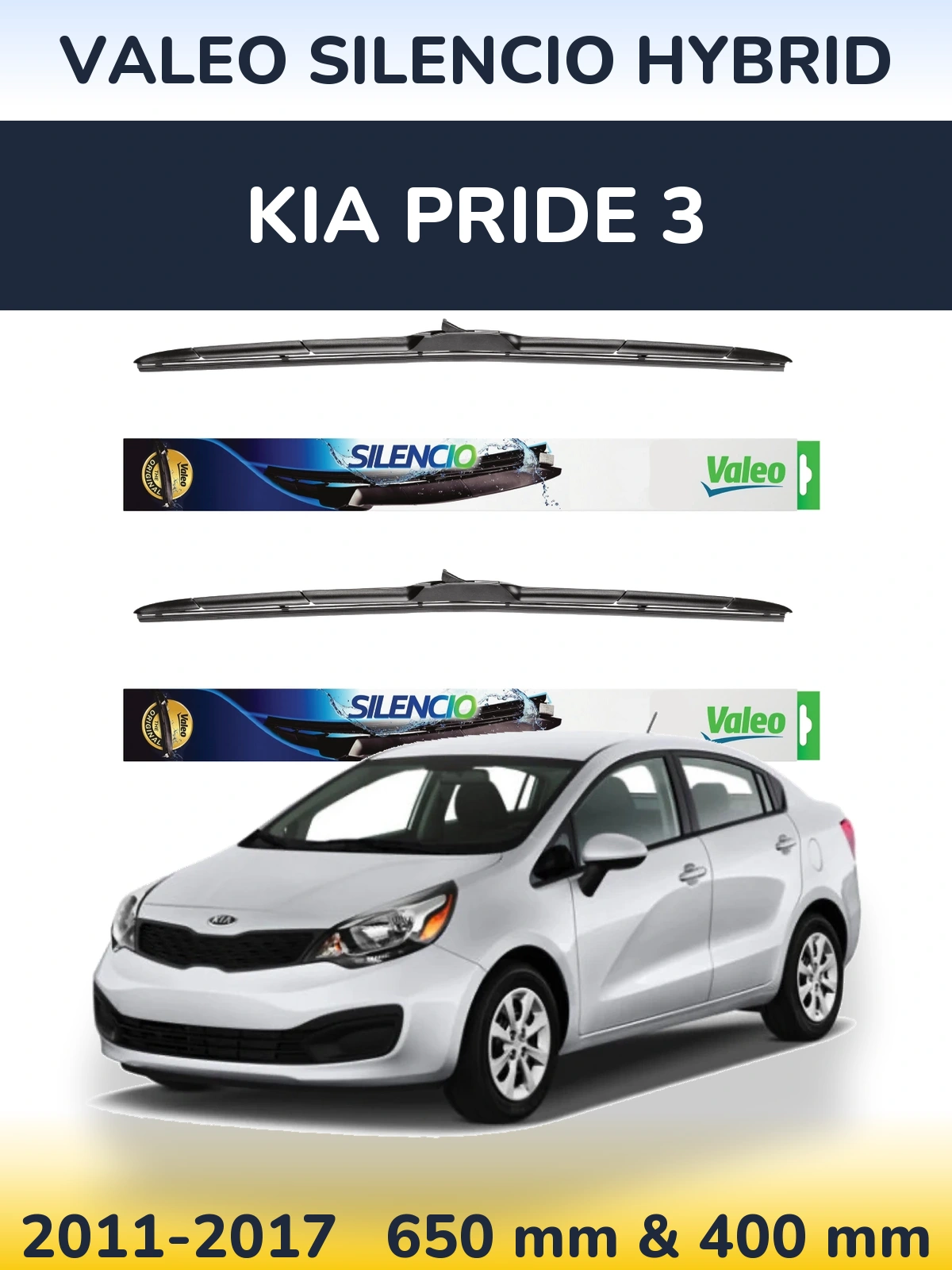 Комплект передних дворников Valeo Silencio Hybrid 650 & 400 мм для KIA Pride 3 2011-2017